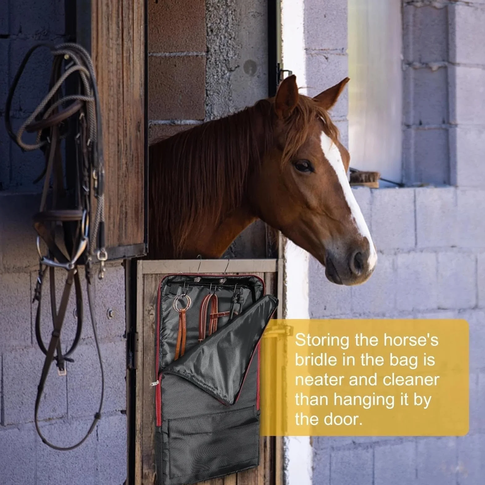 Bridle Bag - Bolsa de transporte para caballos con bolsillos con cremallera, correa de hombro ajustable reutilizable, multiusos, impermeable, organizador estable, suministros ecuestres para
