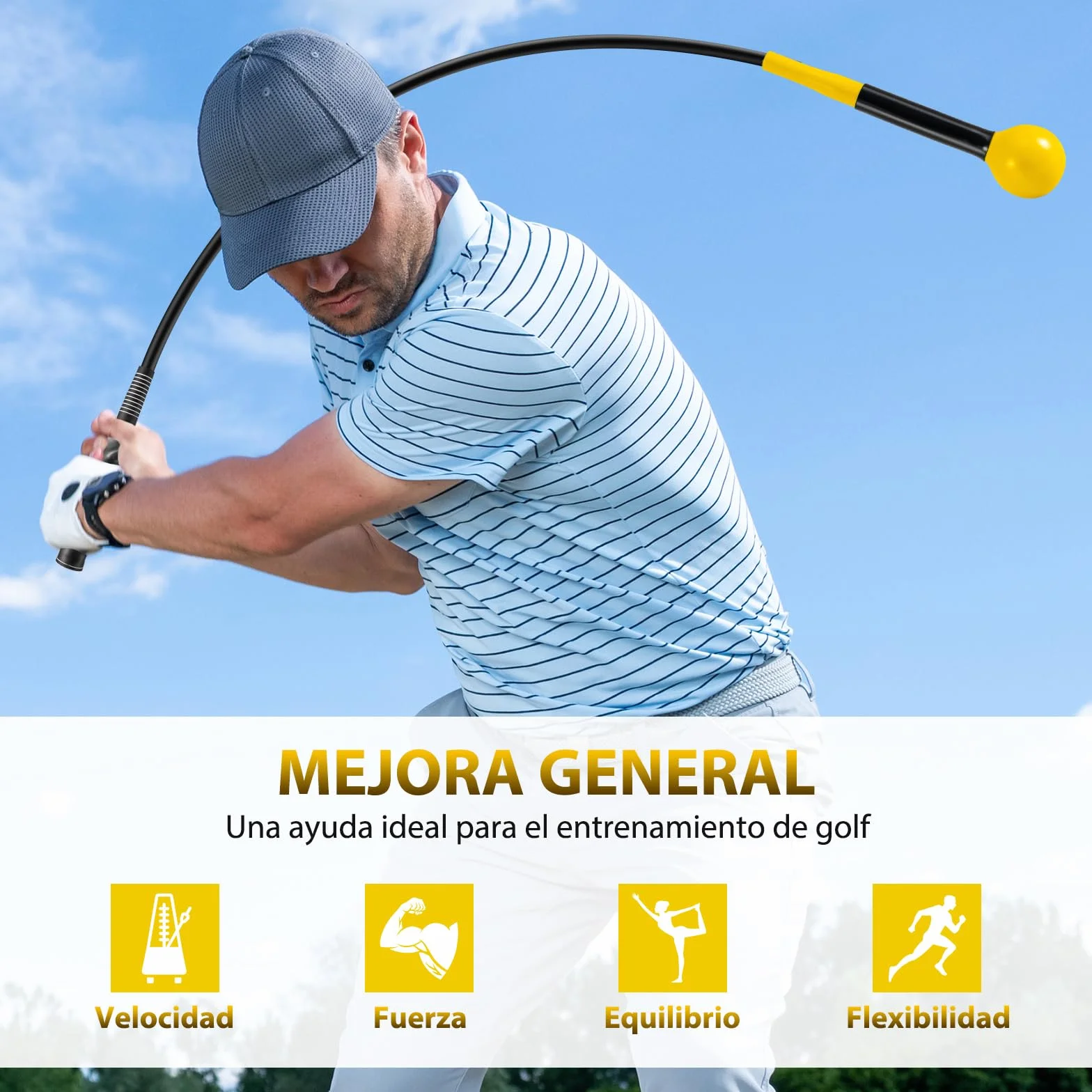COSTWAY Ayuda para Entrenamiento del Swing de Golf, Palo de Práctica con Cabeza Pesada