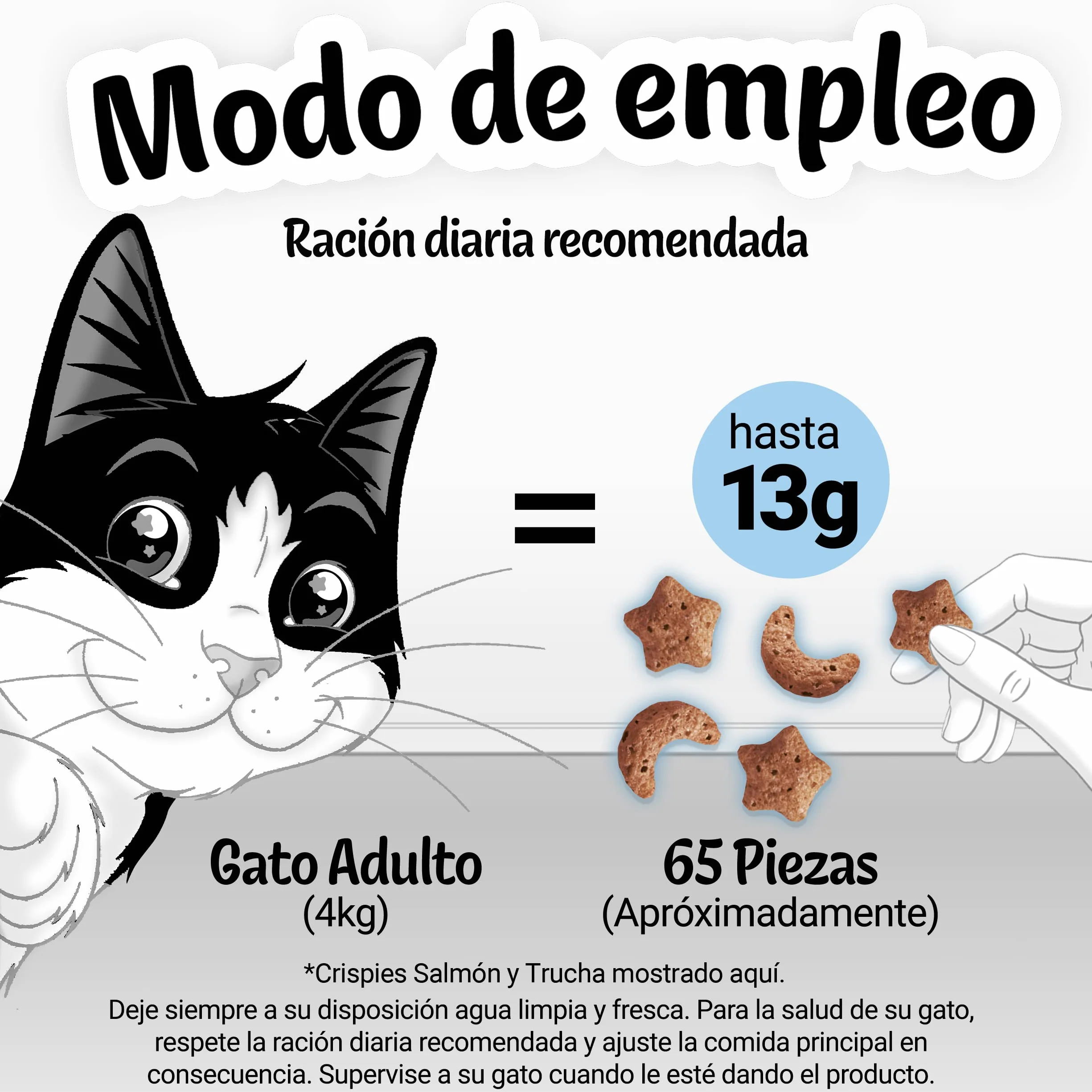 Felix Purina Crispies, Snack para Gato Adulto, Premio para Gato con Salmón y Trucha, Pack de 8 Bolsas de 45g