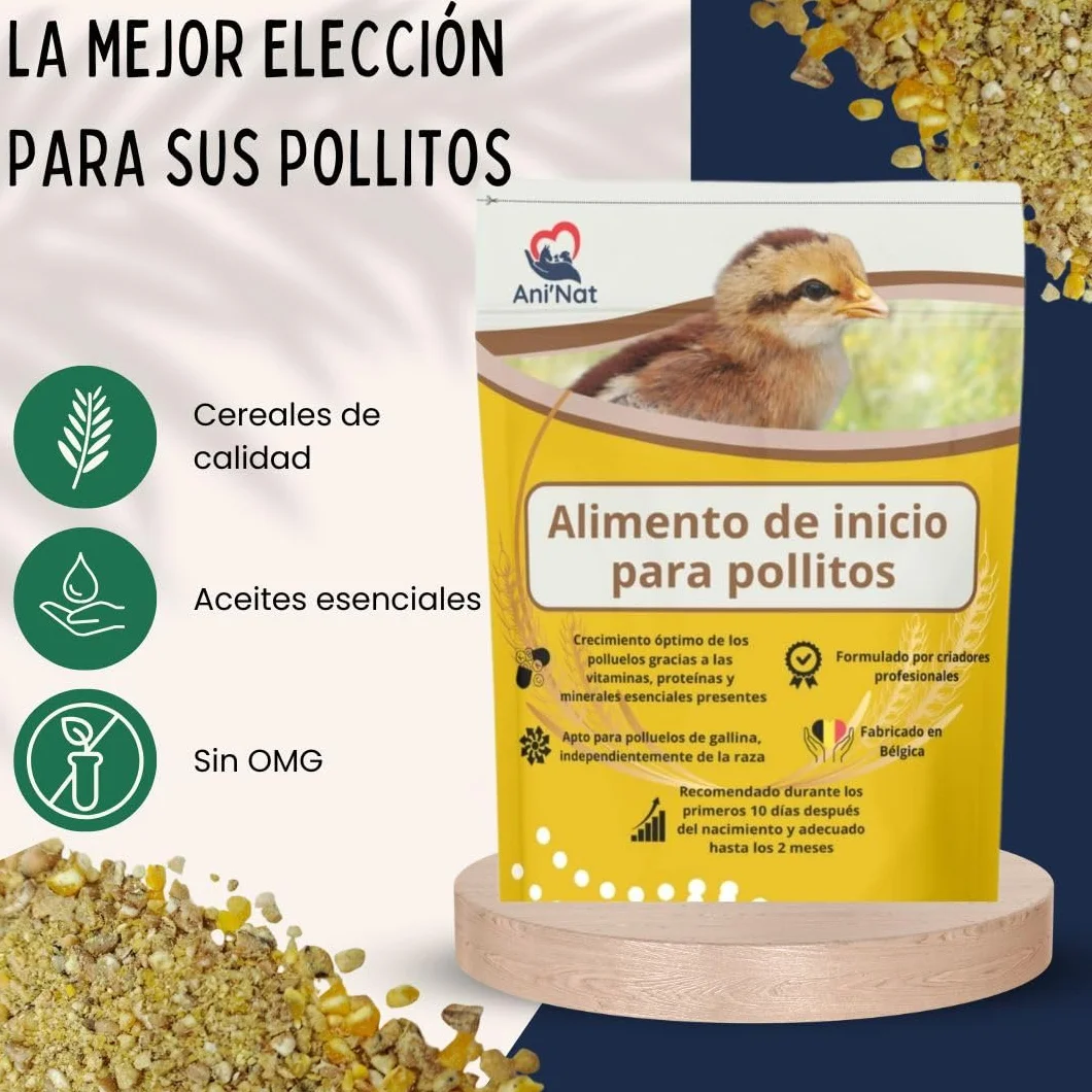 AniNat Alimento de Inicio para Pollitos, Comida de Primera Edad con vitaminas, proteínas y minerales, aceites Esenciales. Apto Desde el Nacimiento. Sin OGM. Sin antibióticos