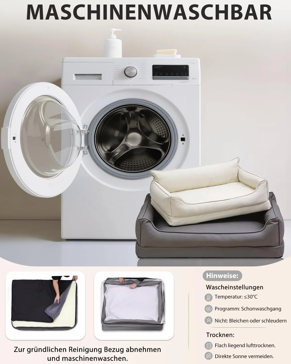 Ortopédica Cama Perro Medianos, Sofá Perro de Cuero Sintético Impermeable–91x68 cm, Espuma de Huevo, Cama para Perros Desenfundable y Lavable, Colchon Perro Antideslizante, Gris