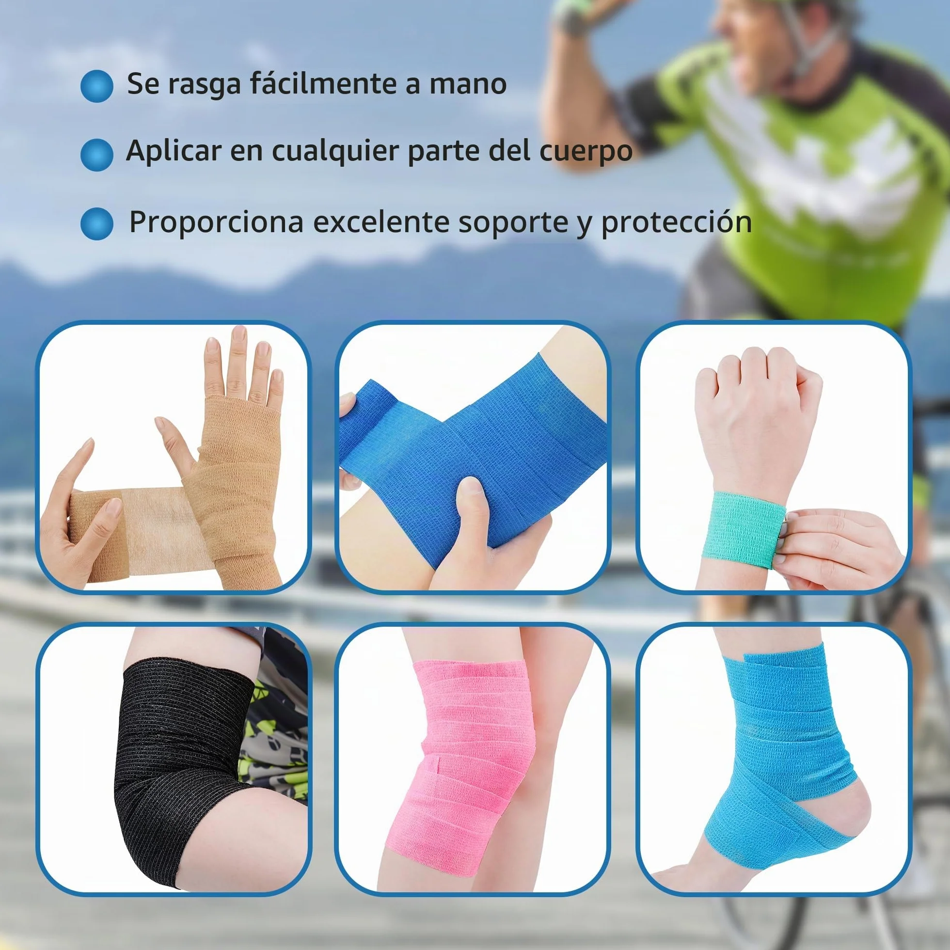 Vendajes Adhesivos PHYTOP Envoltura Veterinaria (Azul) de 10cm X 4.5m, Venda Autoadhesiva Elástica para Protección de Muñecas y Tobillos