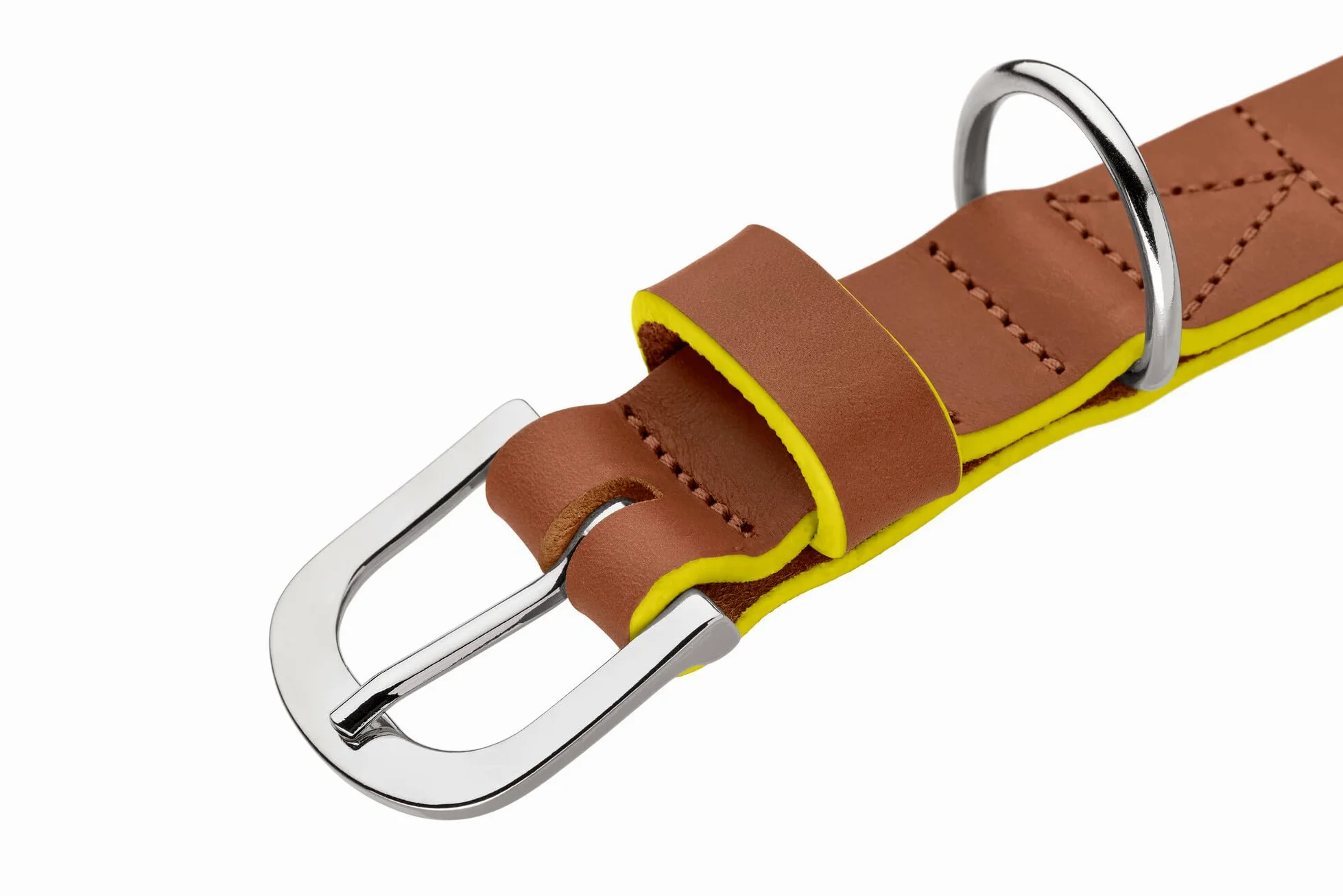 Hunter Garda - Collar para Perro de Piel de Vacuno Suave, Resistente y cómodo, con Bordes de Contraste teñidos a Mano, Fabricado en Alemania, Color coñac/Amarillo, Talla 60