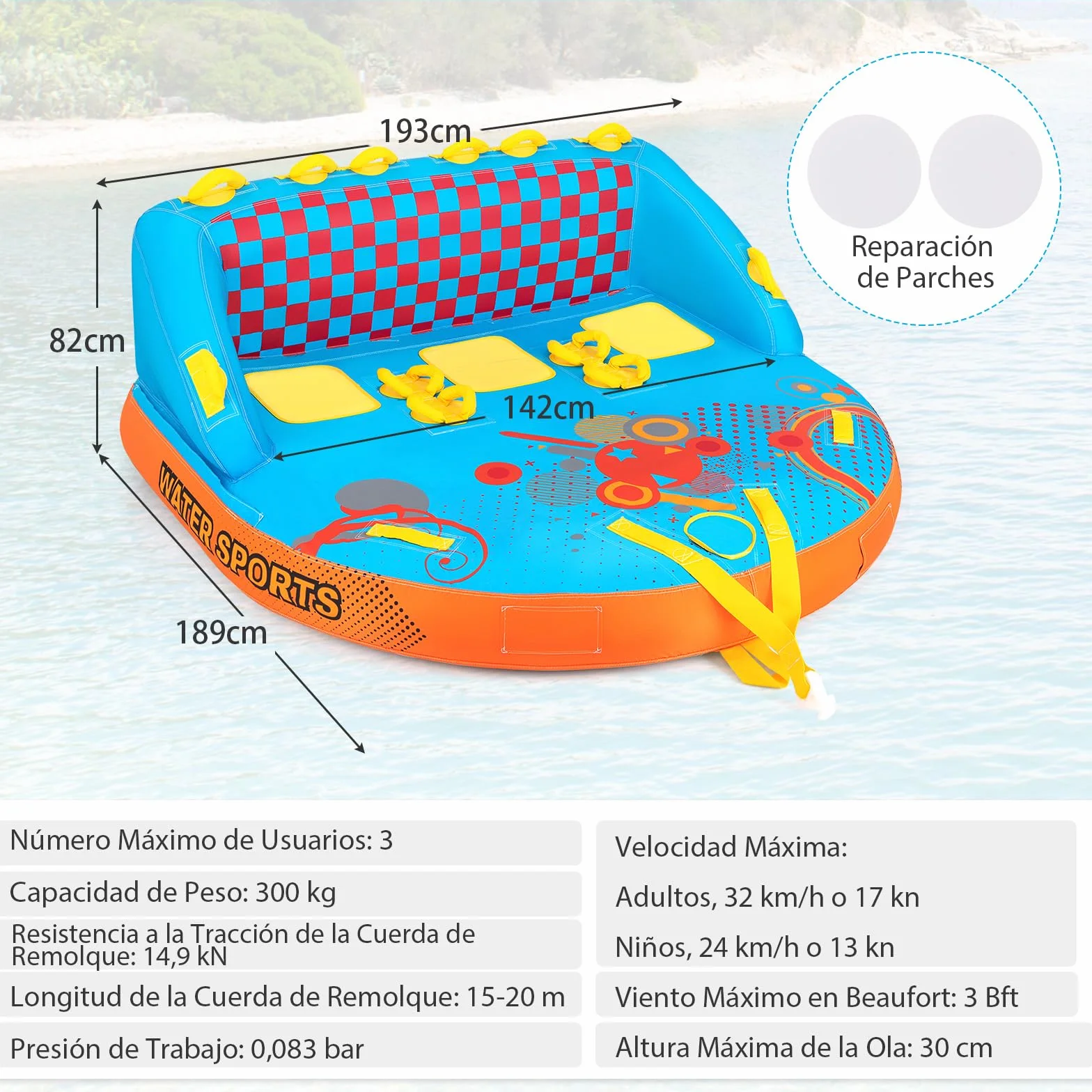 COSTWAY Tubos Remolcables para Navegar de 3 Pasajeros, Cubierta de Nailon Grueso Resistente
