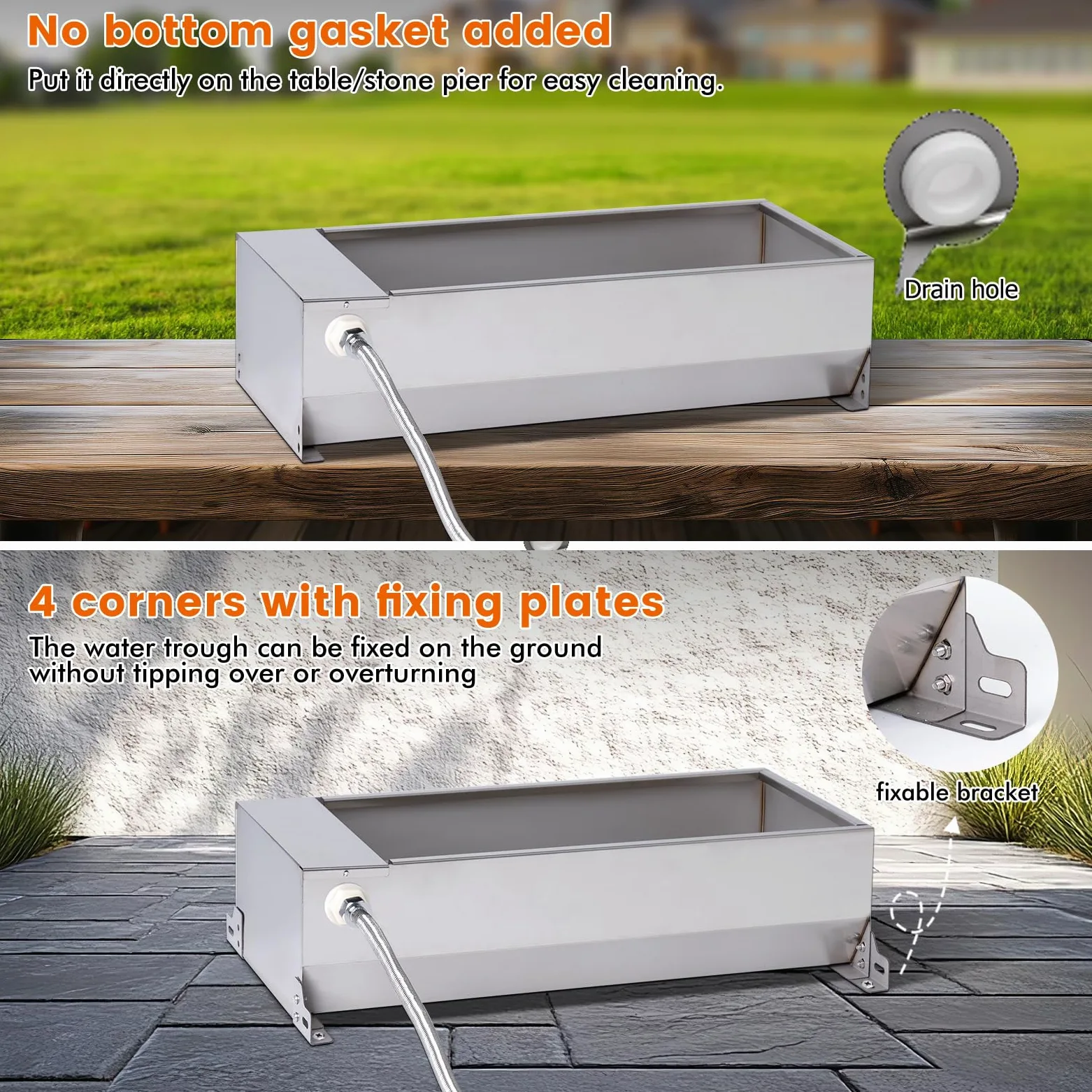 Canal automático de agua para ganado, tanque de agua para perros de gran capacidad, dispensador de cuenco de agua potable de acero inoxidable con kit de válvula flotante para caballo, cabra,