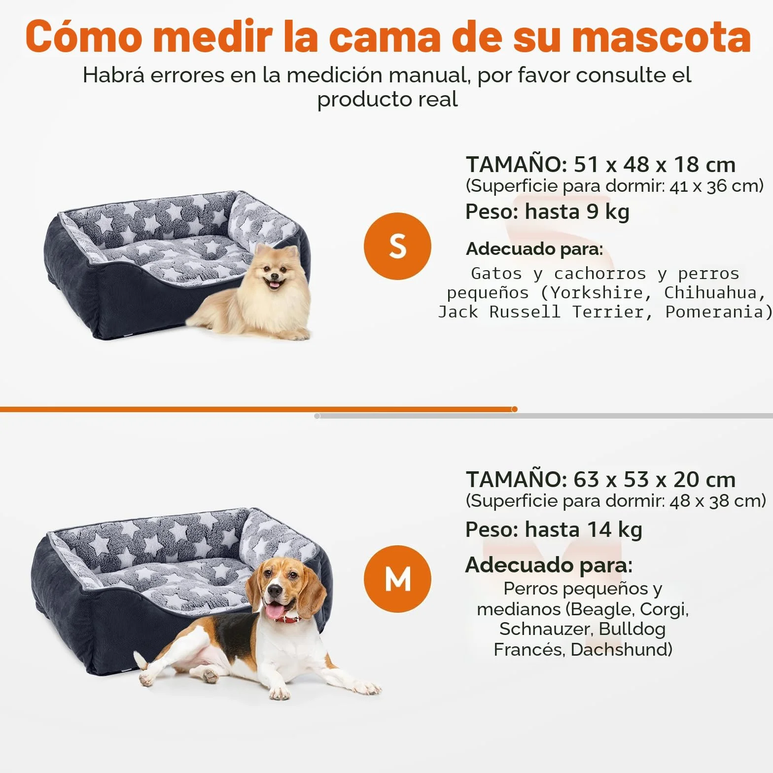 FURTIME Cama para Perros Medianos Antideslizante Antiestres - Colchon Lavable, Caseta, Cuna, Sofa - M(63x53x20cm) Negro