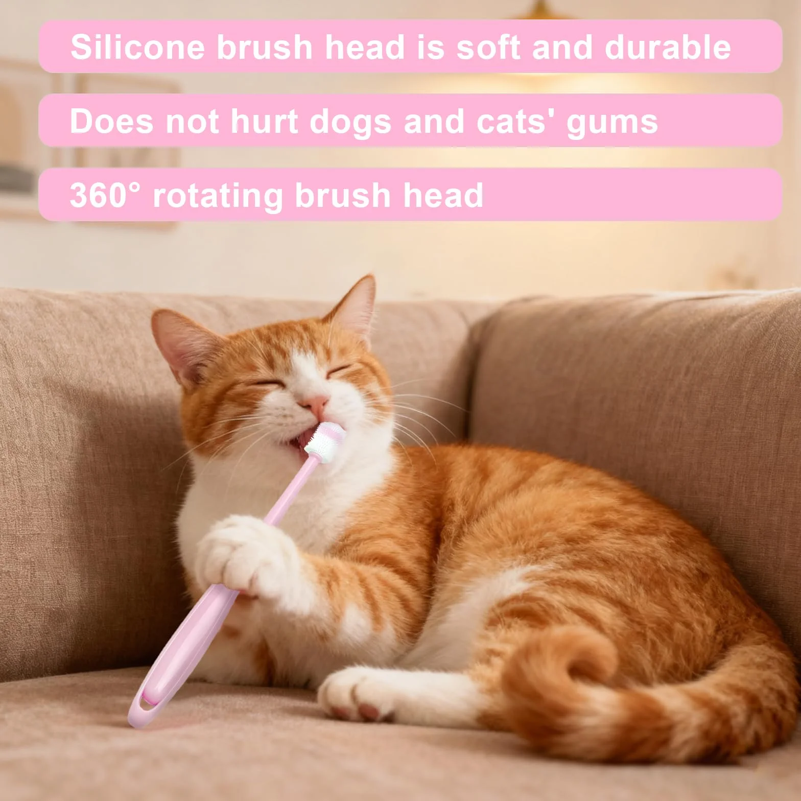 Juego de Cepillo de Dientes para Gatos – 3 Cepillos de Dientes + 2 Cepillos de 360 Grados, Silicona Suave, Reutilizable, para Perros y Gatos