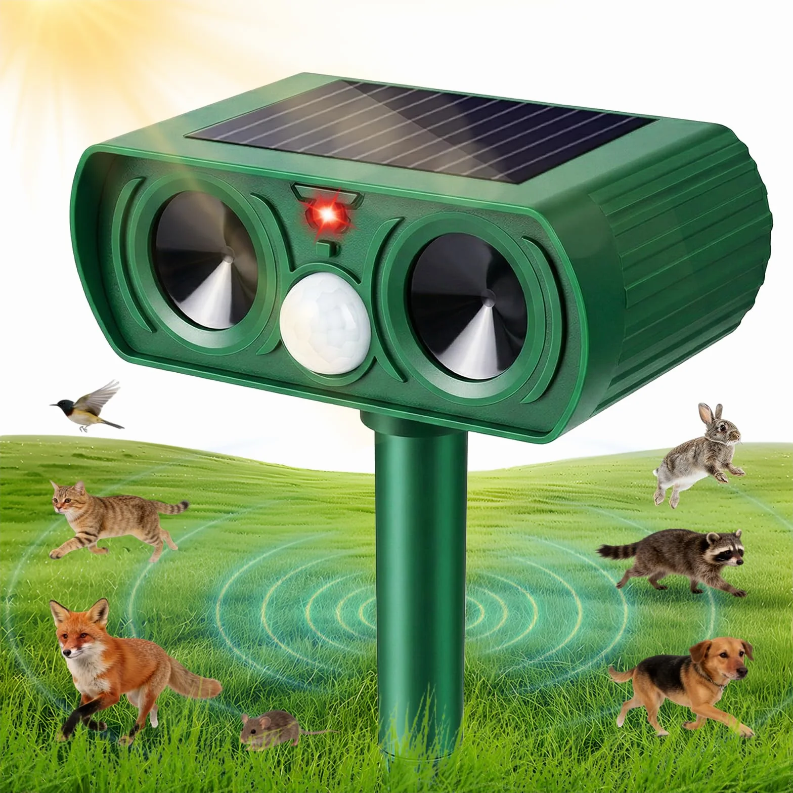 Repelente Gatos, Repelente Ultrasónico Energía Solar Repelene de Animales al Aire Libre Impermeable Ahuyentador para Gatos Aullentador de Animales para Gatos Martas Mapaches Perros