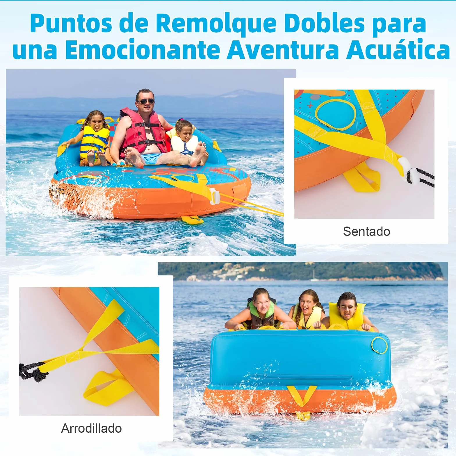 COSTWAY Tubos Remolcables para Navegar de 3 Pasajeros, Cubierta de Nailon Grueso Resistente