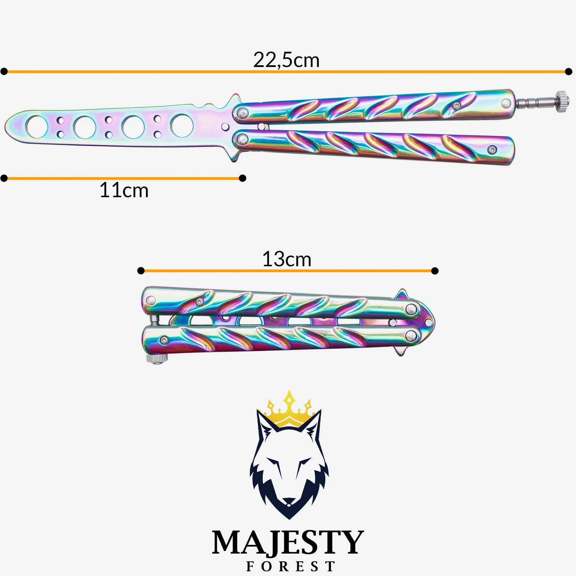 Balisong Cuchillo Mariposa Entrenamiento Sin Filo Hoja Roma Butterfly Trainer Rainbow