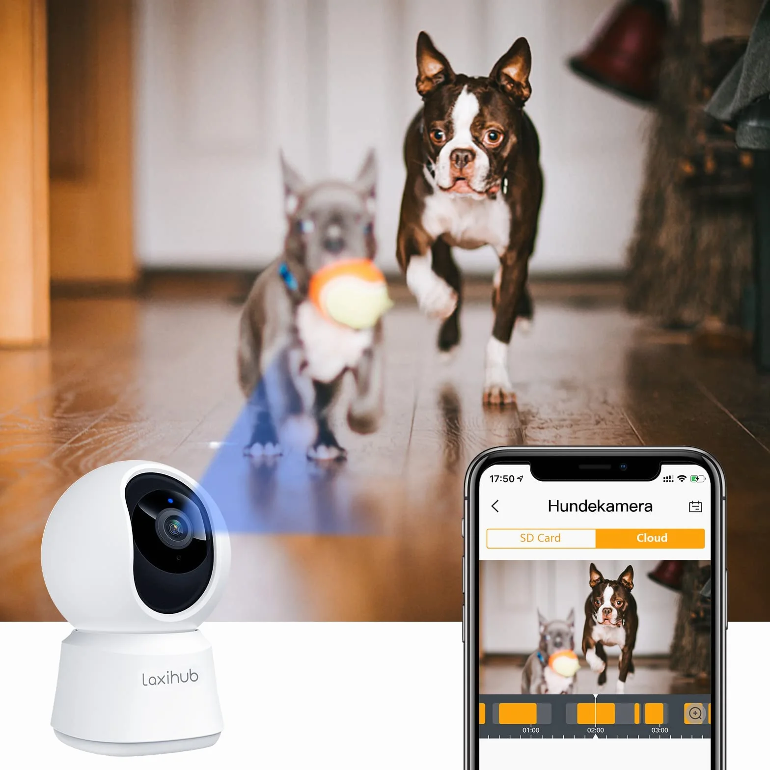 LAXIHUB 2.4GHz WiFi Cámara vigilancia Interior, PTZ 355° Camara para Perros en Casa, Telecamera Wi-Fi Interno Visión Nocturna, Audio Bidireccional, Compatible con Alexa y App Tuya