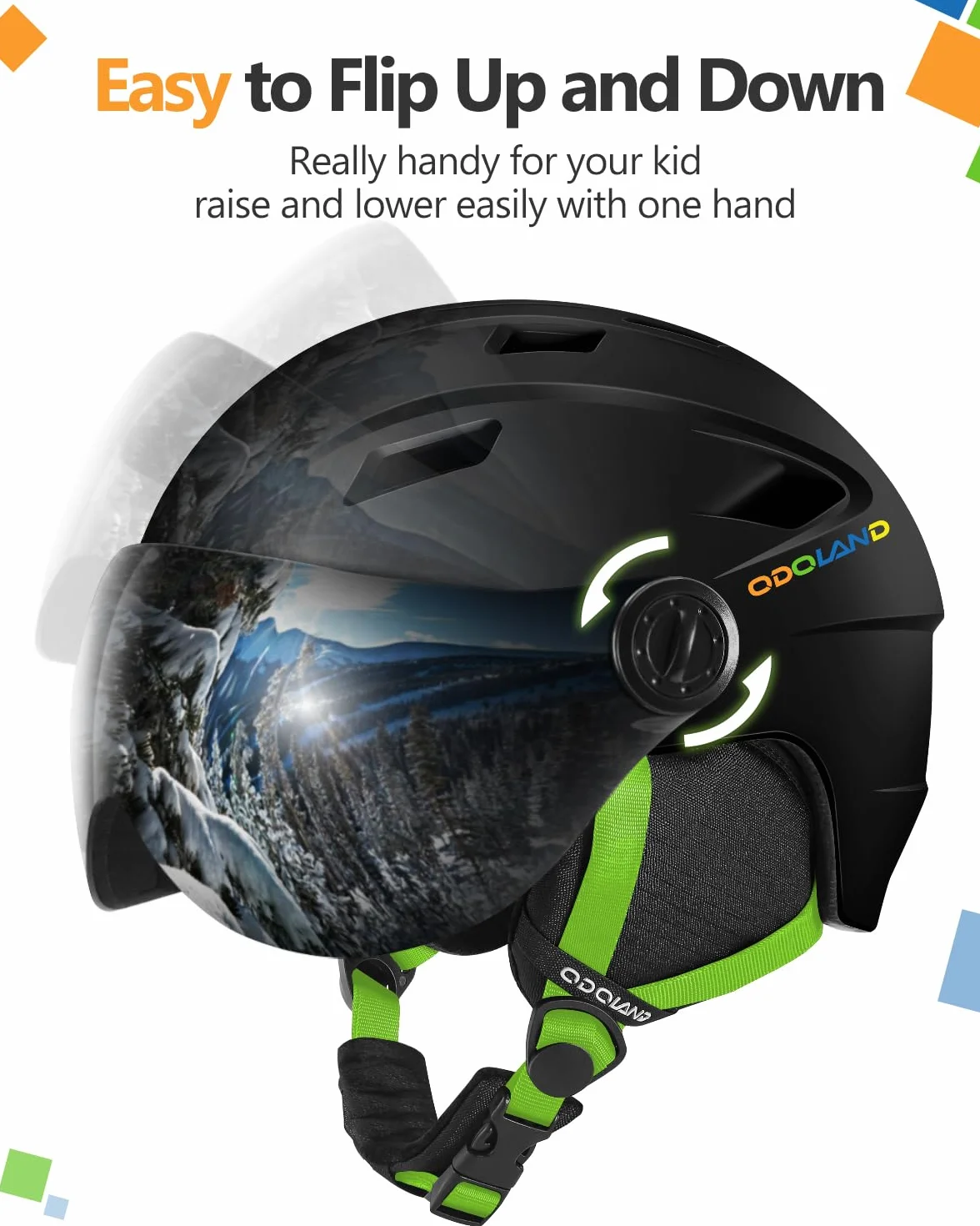 Odoland Casco de Esquí con Gafas de Visera Ajustable para Niños y Niñas de 3-12 Años