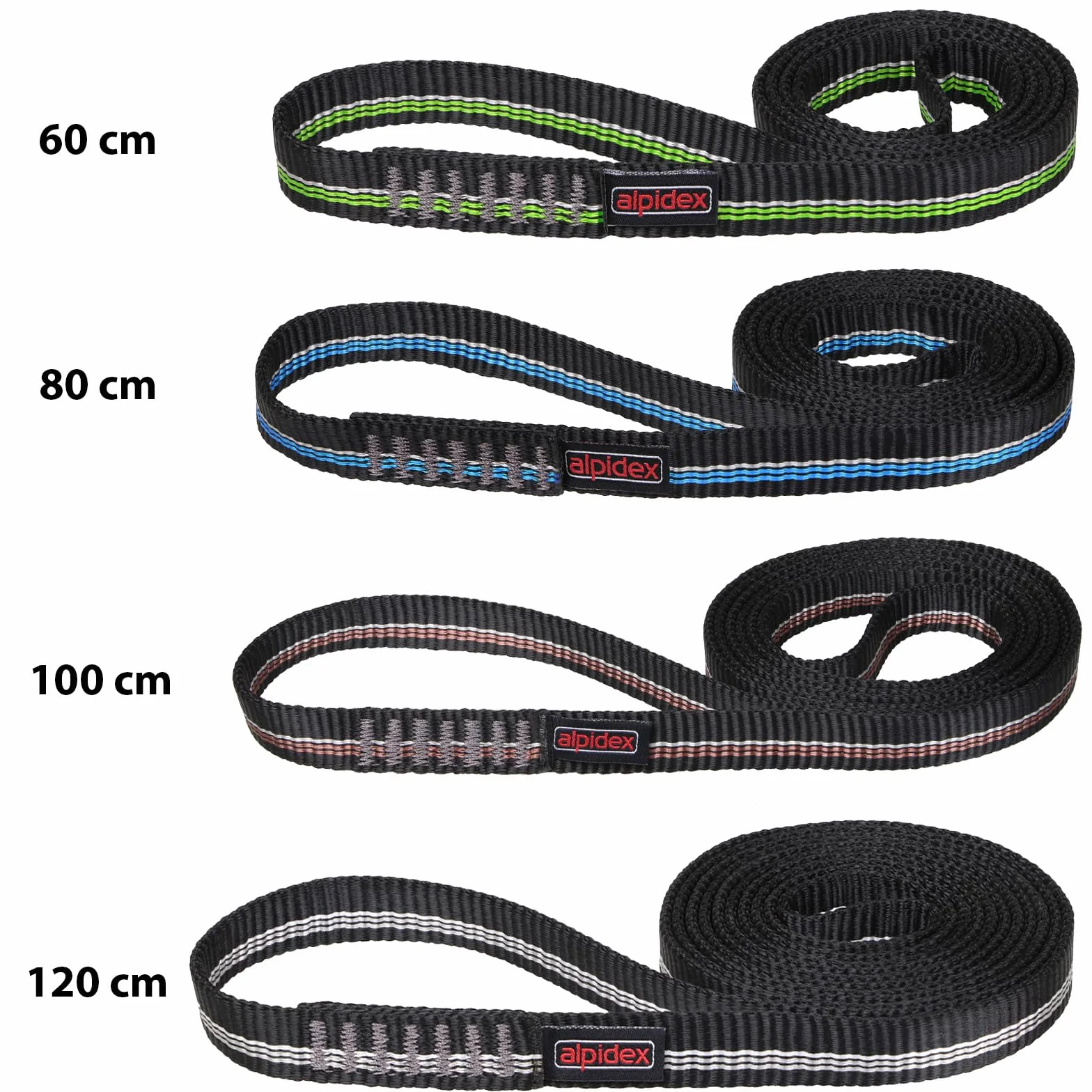 ALPIDEX Eslingas de cinta escalada poliamida 60 80 100 120 cm conjunto 4 piezas