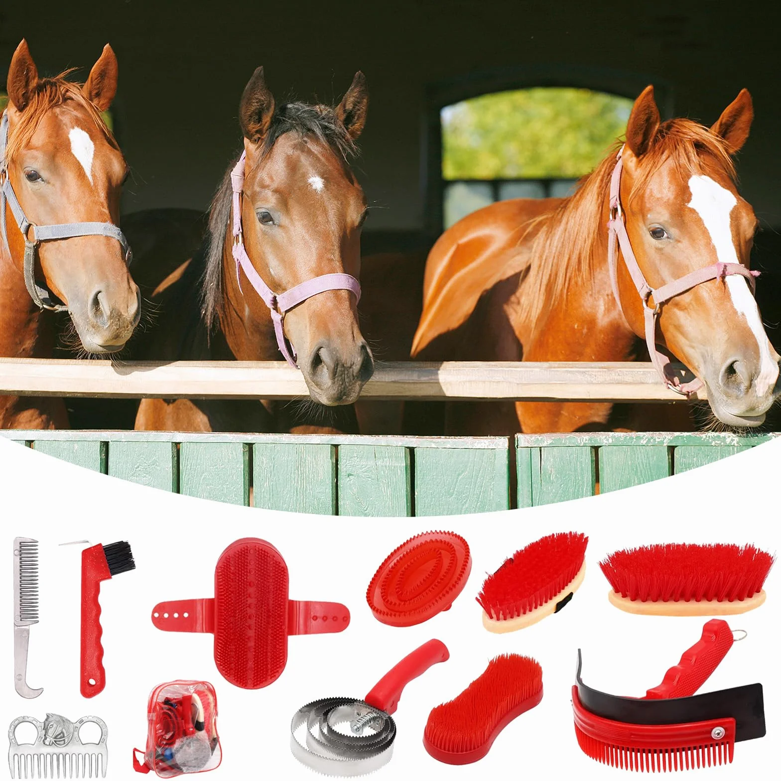 Cepillos Para Caballos, 10PCS Juego De Cuidado De Caballos Juego De Cuidado De Cepillos Kit De Cuidado De Caballos Limpieza De Caballos Cepillo Ecuestre Accesorios Con Bolsa De Almacenamiento