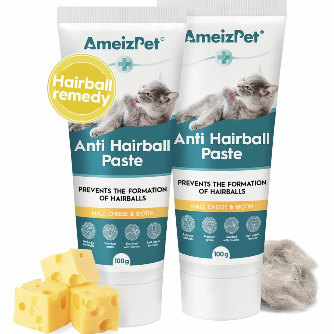 AmeizPet Malta para Gatos Bolas de Pelo, Pasta con Malta - Suplemento para Gatos de Pelo Largo y Corto con Taurina y Queso, 2 pz x 100g (3.52 Oz)