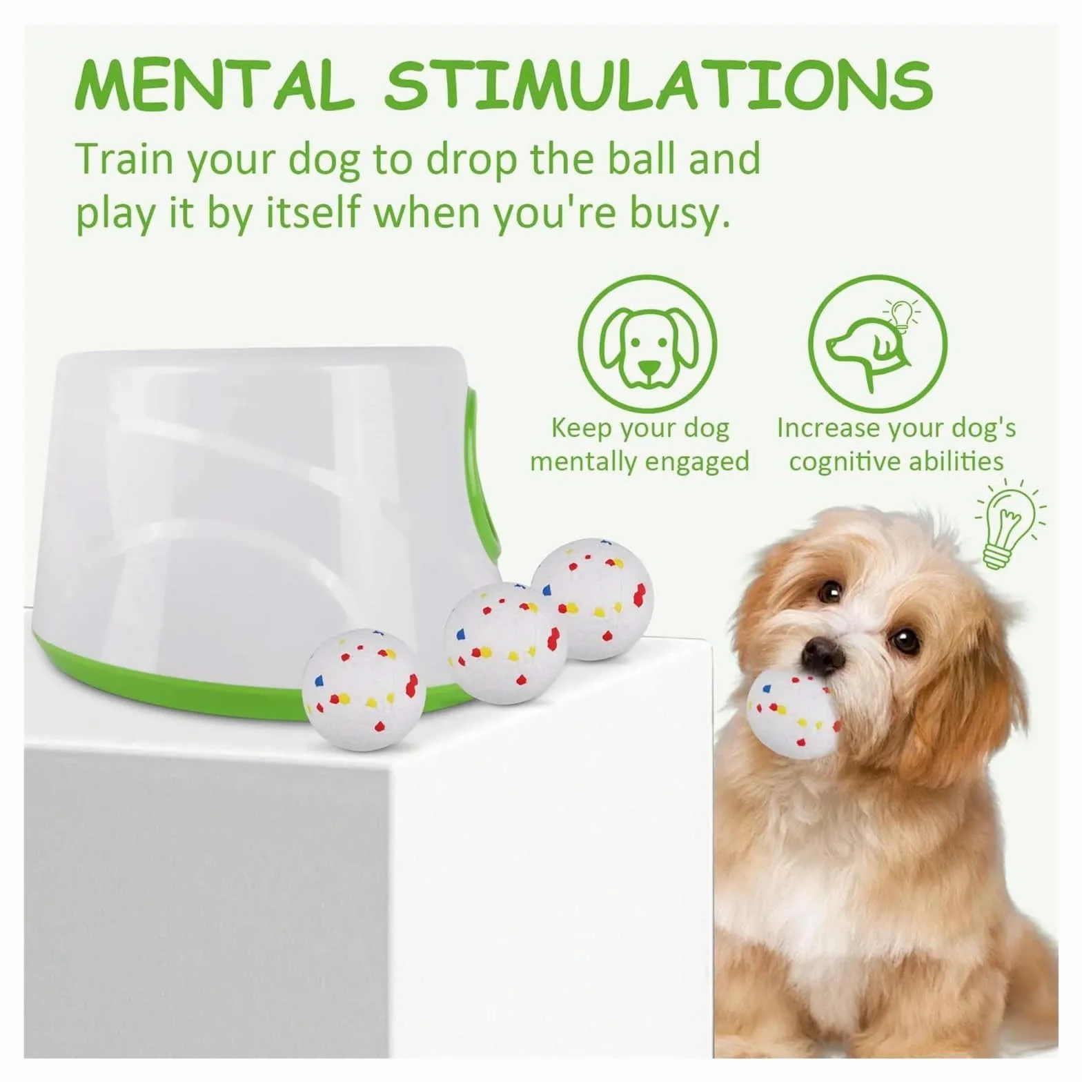 1 Uds. Máquina interactiva de Lanzamiento de Pelotas de Tenis for Entrenamiento de Perros(Green-Upgrade)