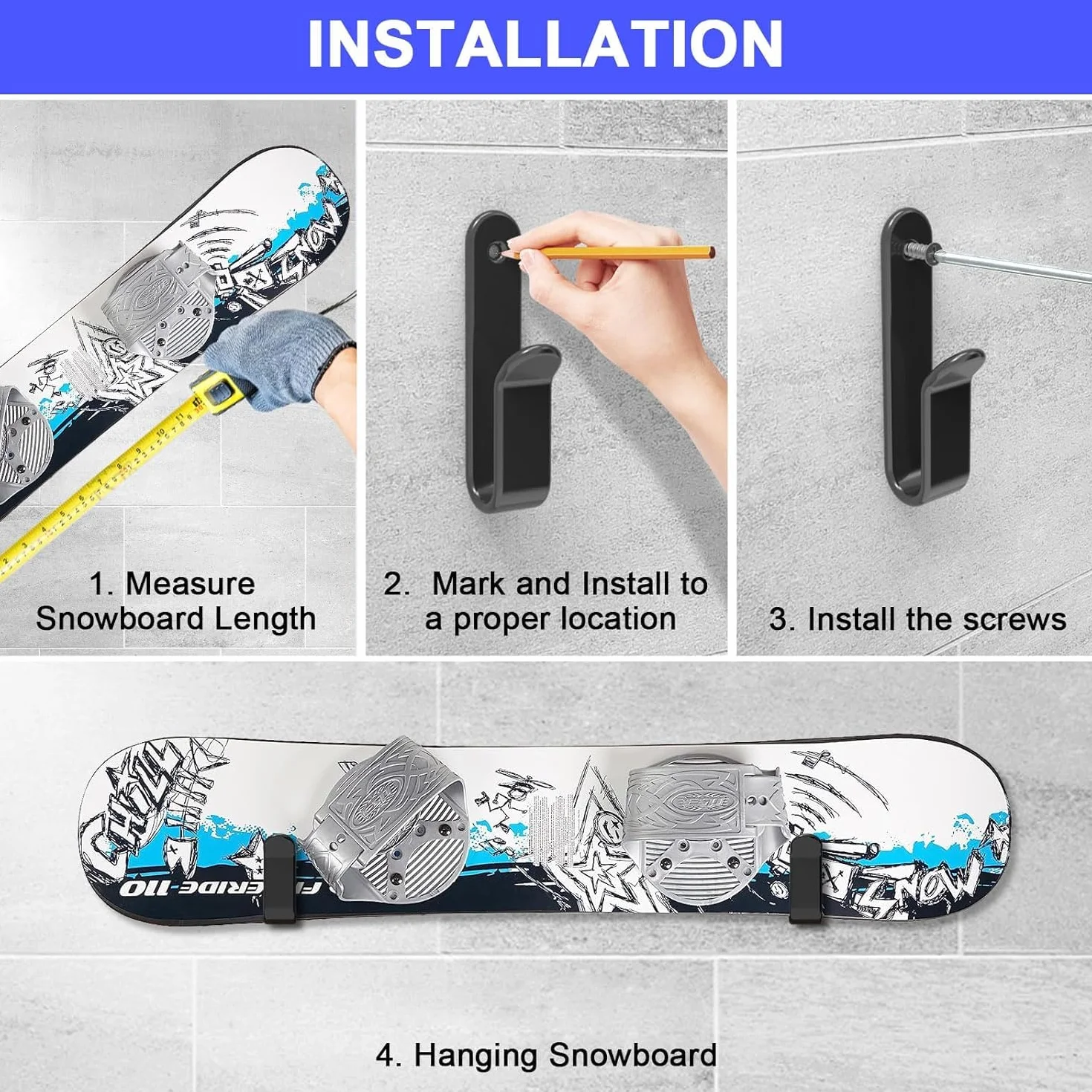 Soporte Skate Pared Porta Tablas Surf Universal Monopatín Longboard Snowboard Multifuncional
