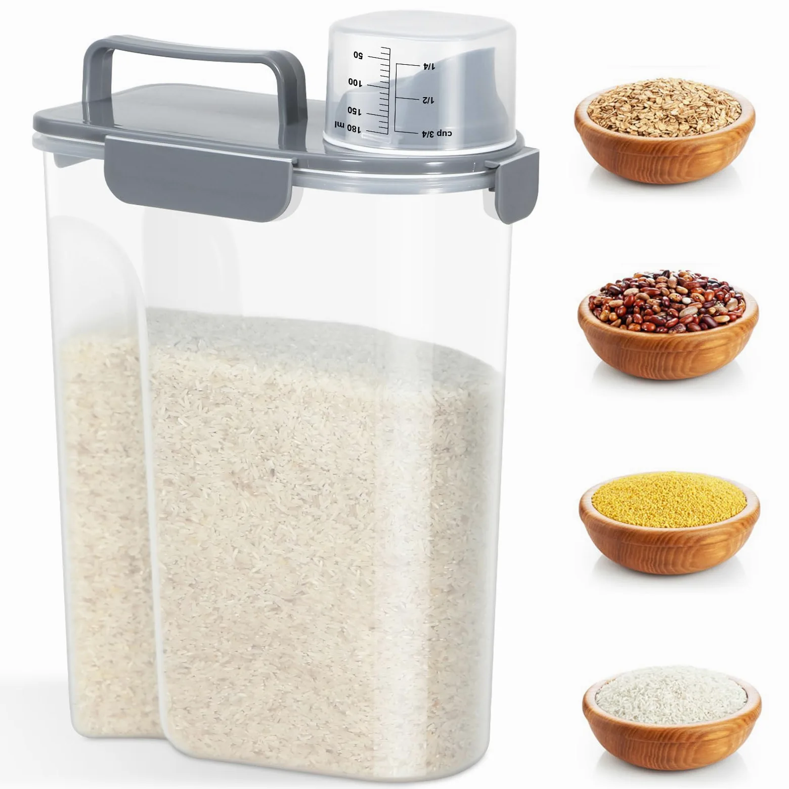TBMAXS Contenedor de almacenamiento de arroz de 10 libras, dispensador hermético de alimentos con boquilla grande y taza para almacenamiento de alimentos de mascotas, perros, gatos, 7 libras