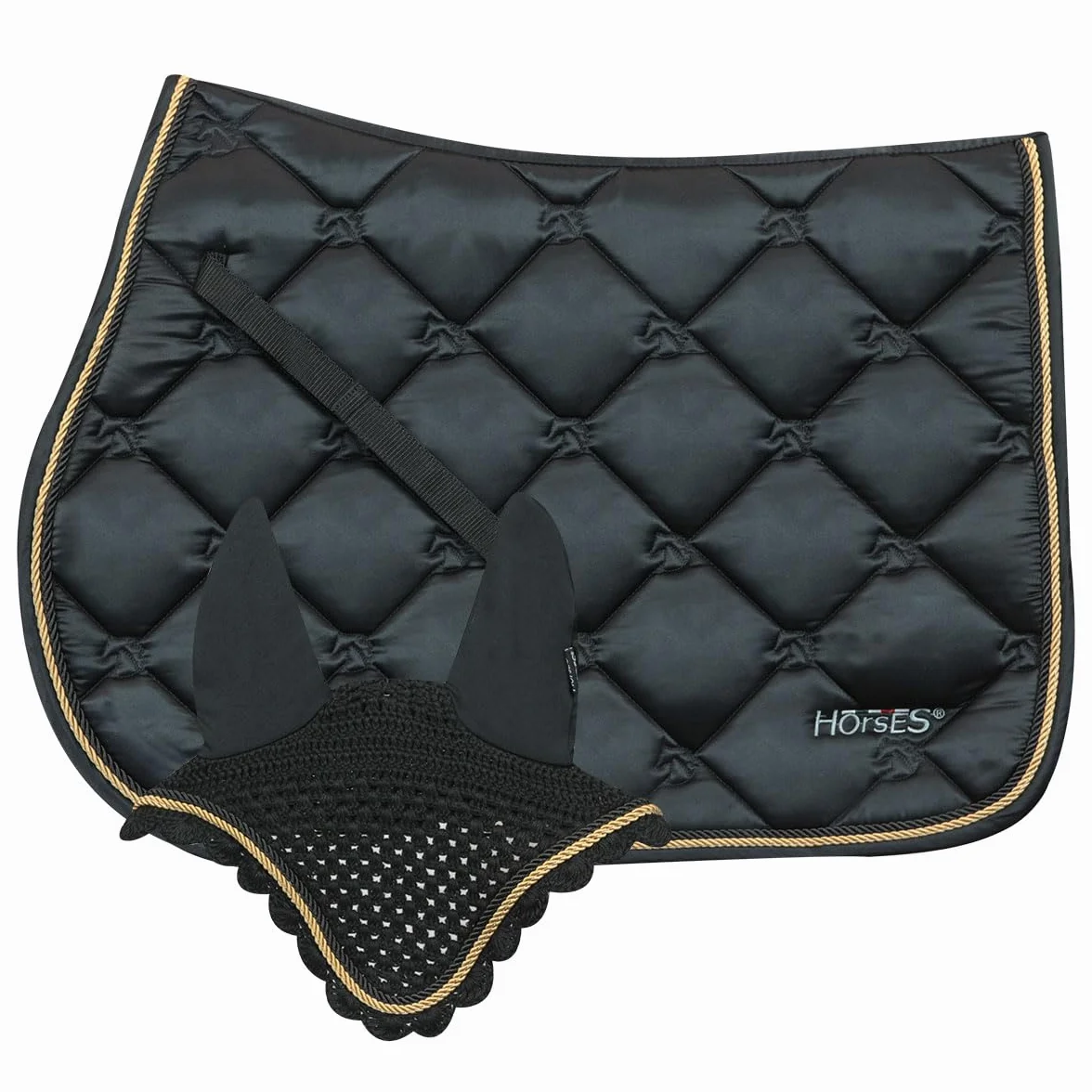 Sillín de salto+gorro Estelle, suave y resistente, indispensable para proteger al caballo de traumas y choques excesivos, Sobrio y elegante
