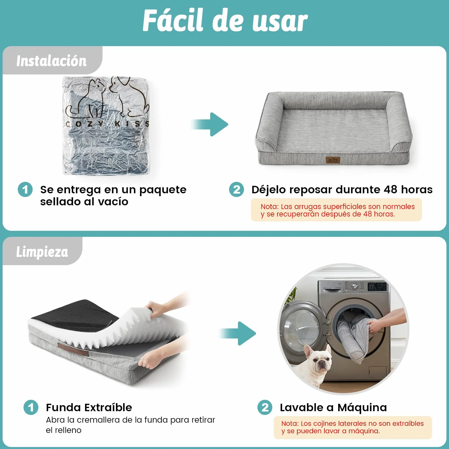 COZY KISS Cama Refrigerante Ortopédica para Perros Talla XL 107x76x18 cm - Sofá Ergonomico para Perros con Funda Desenfundable y Lavable & Espuma de Alvéolos, Impermeable, Gris Plateado, XL