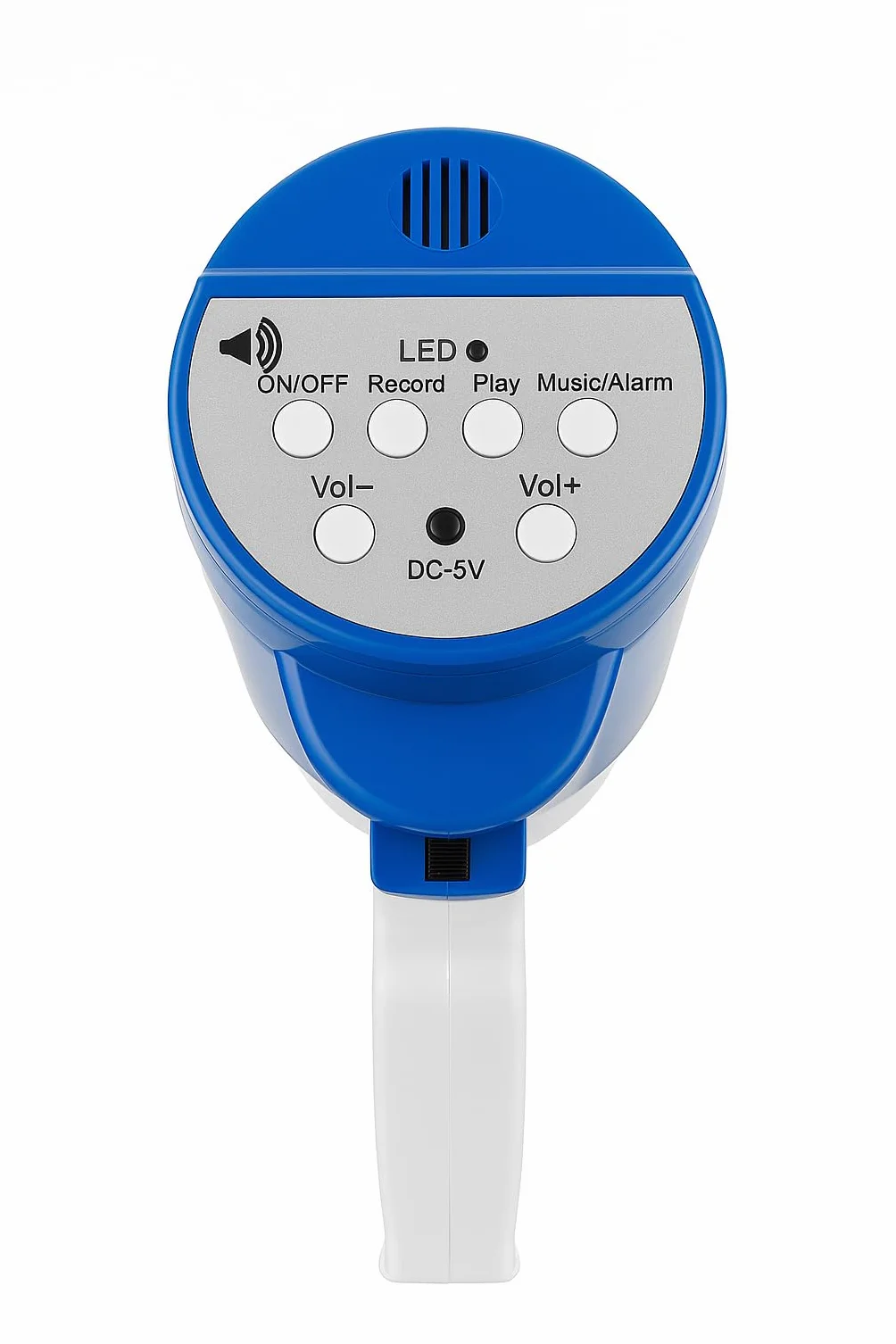 Megáfono portátil 40 W recargable con sirena, grabadora, LED y USB – Alcance 800 m – Modelo 26 A – Blanco/Azul