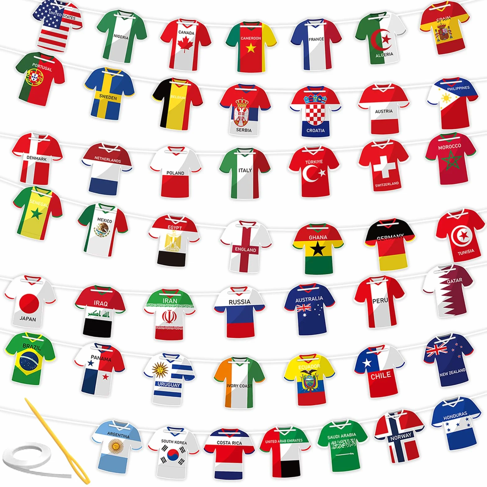 Guirnalda de Banderas Forma Camiseta Fútbol 49 Piezas Decoración Mundial
