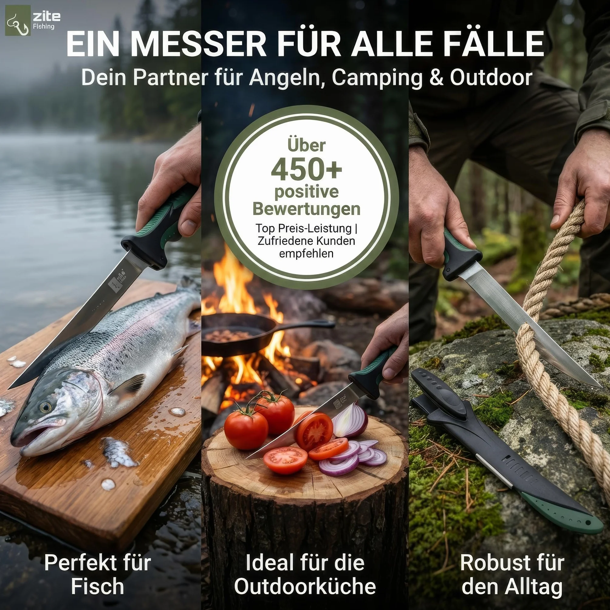 Zite Cuchillo para filetear Fishing 20 cm Hoja Afilada Mango Goma Antideslizante Funda Plástico