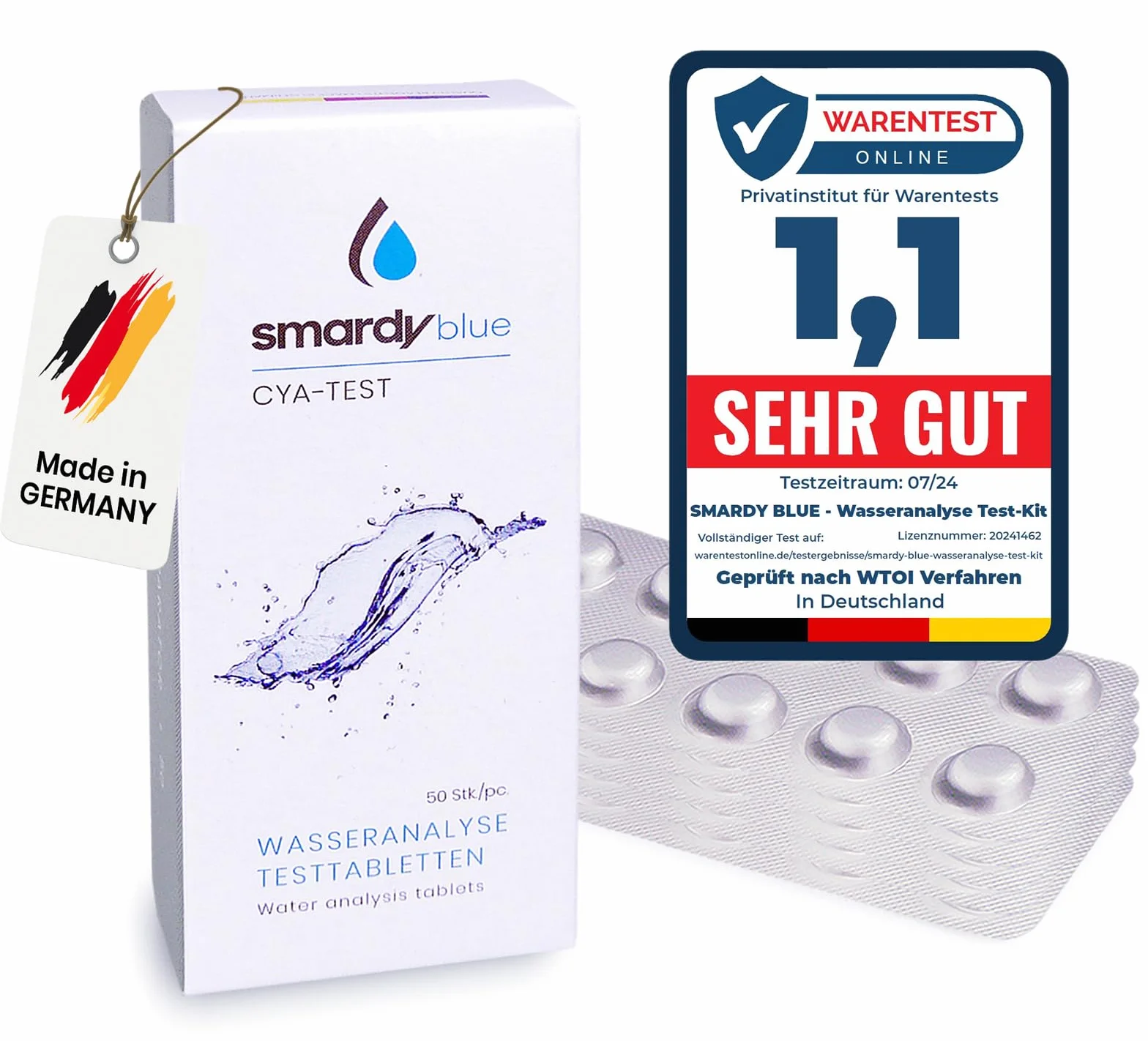 smardy 50 tabletas fotómetro CyA – mide el ácido cianúrico/estabilizador en piscina, spa, jacuzzi y acuario – compatible con PoolLab, SCUBA II, BAYROL y otros medidores electrónicos – Made in Germany