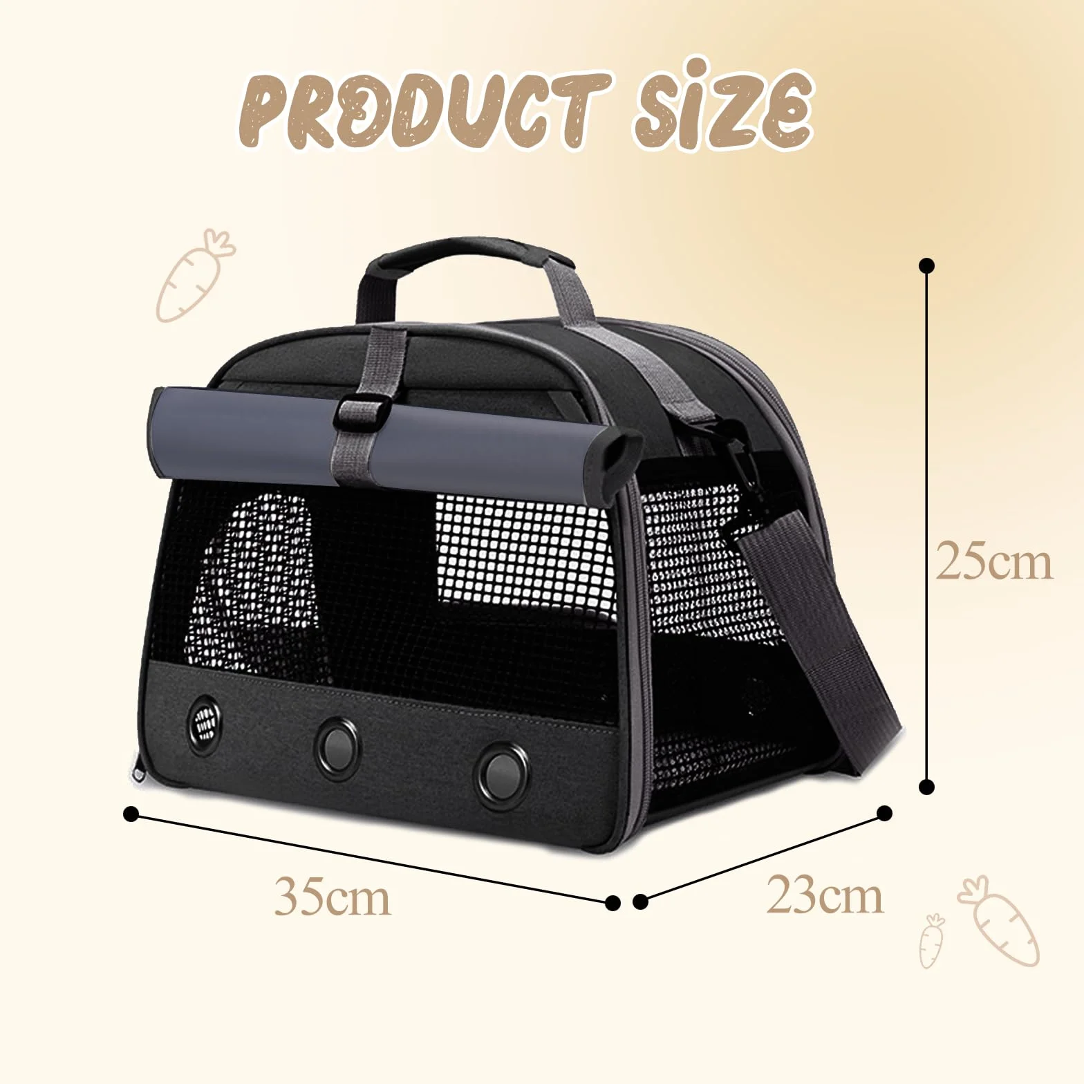 Bolsa de Transporte de Animales pequeños, 35 * 25 * 23cm Bolsa de Viaje saliente para Mascotas, Portador de Conejillos de Indias portátil con Malla Transpirable para pájaro, Rata,Negro