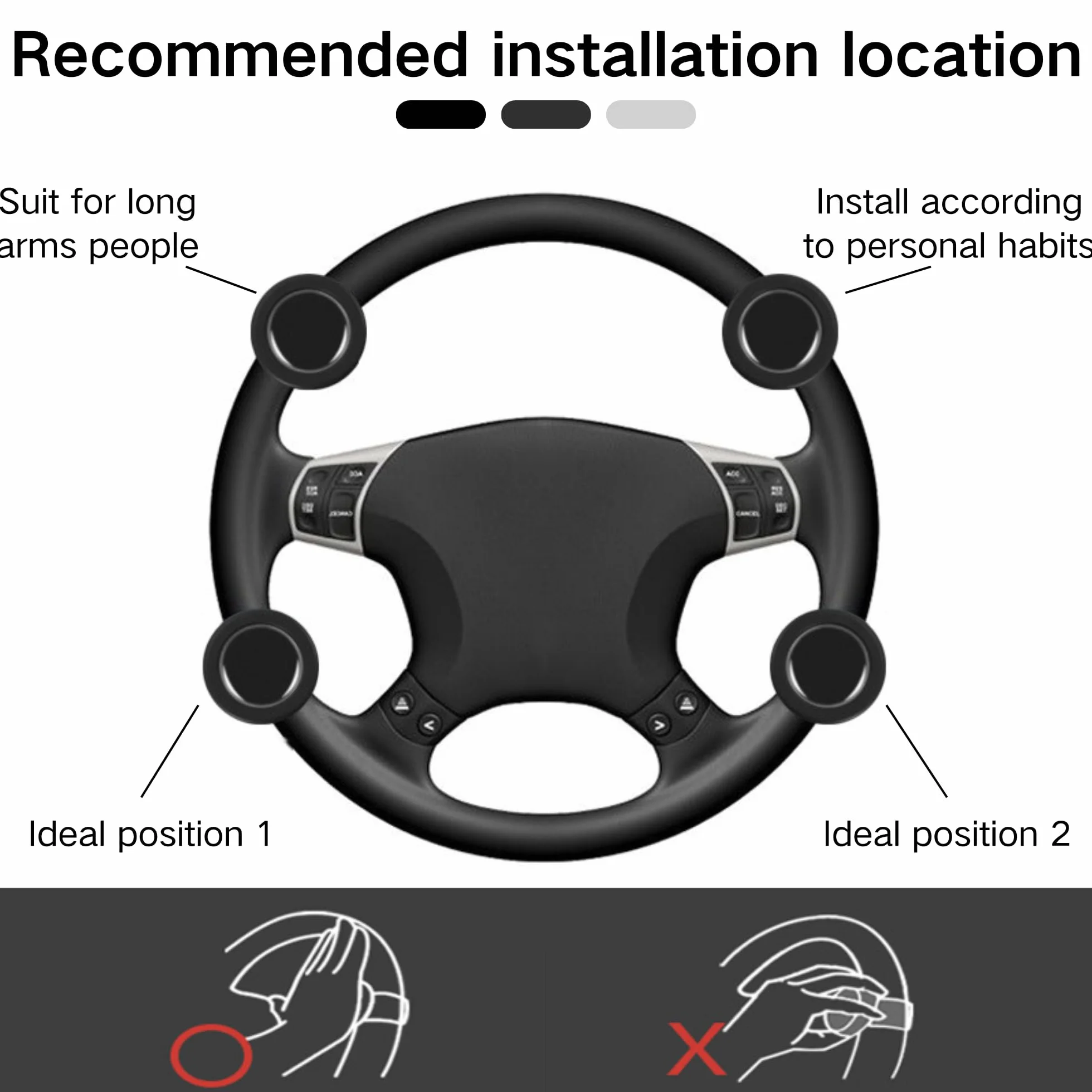 SUQ Perilla Giratoria para Volante Asistida por Gm para Automóviles Camiones Tractores Barcos Cortadoras de Césped (Negro)