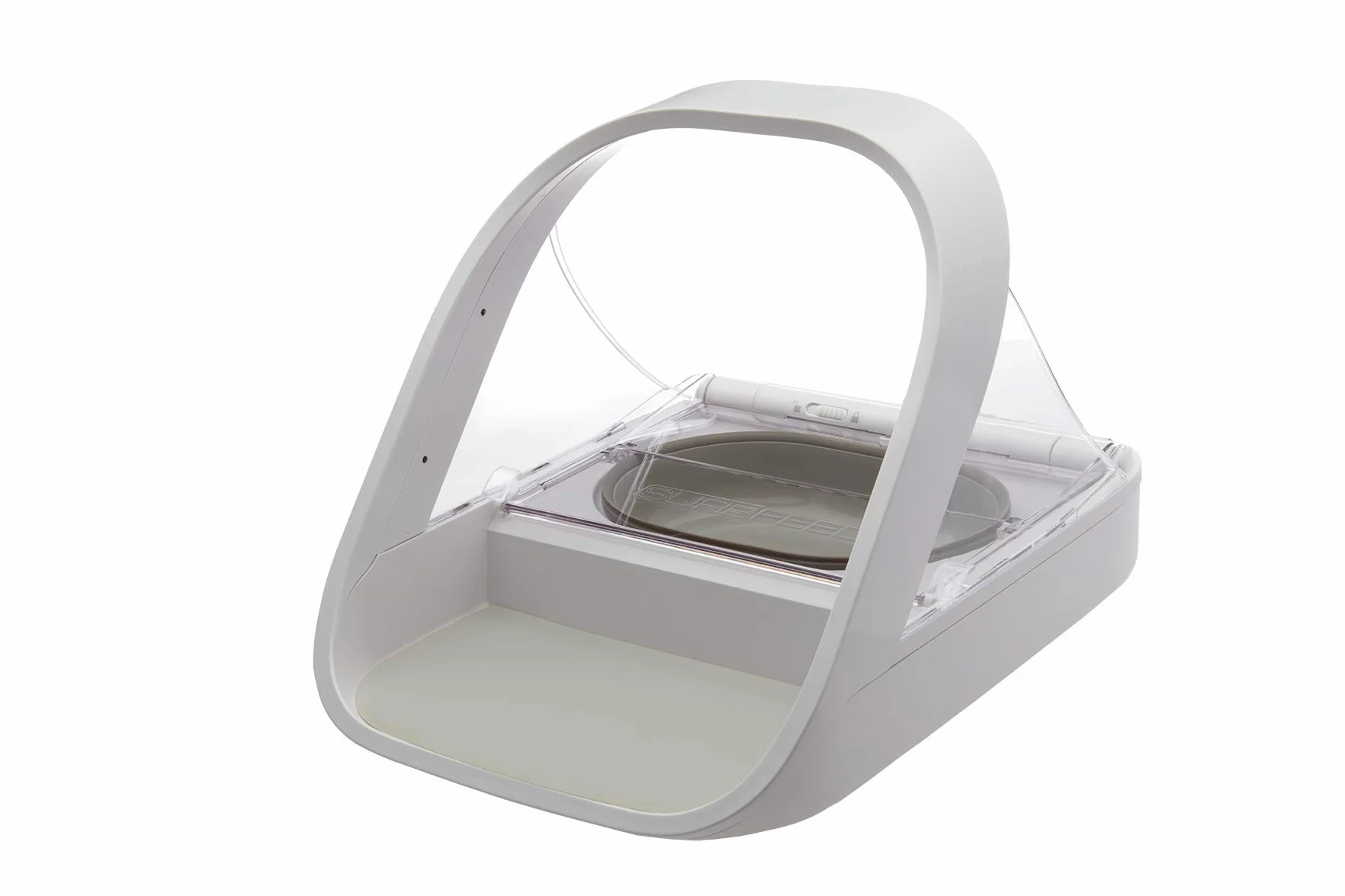 Comedero para mascotas SureFeed Sure Petcare con lector de microchip y tapa sellada, compatible con placas de identificación RFID, para comida húmeda y seca, blanco, necesita 4 pilas C (no incluidas).