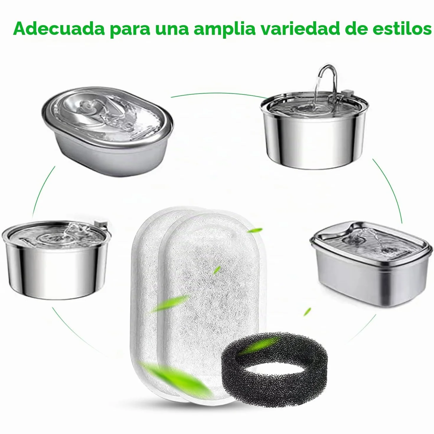 20 filtros de fuente para gatos, incluyendo 10 filtros de carbón y 10 esponjas de espuma, para una amplia gama de fuentes de acero inoxidable para gatos