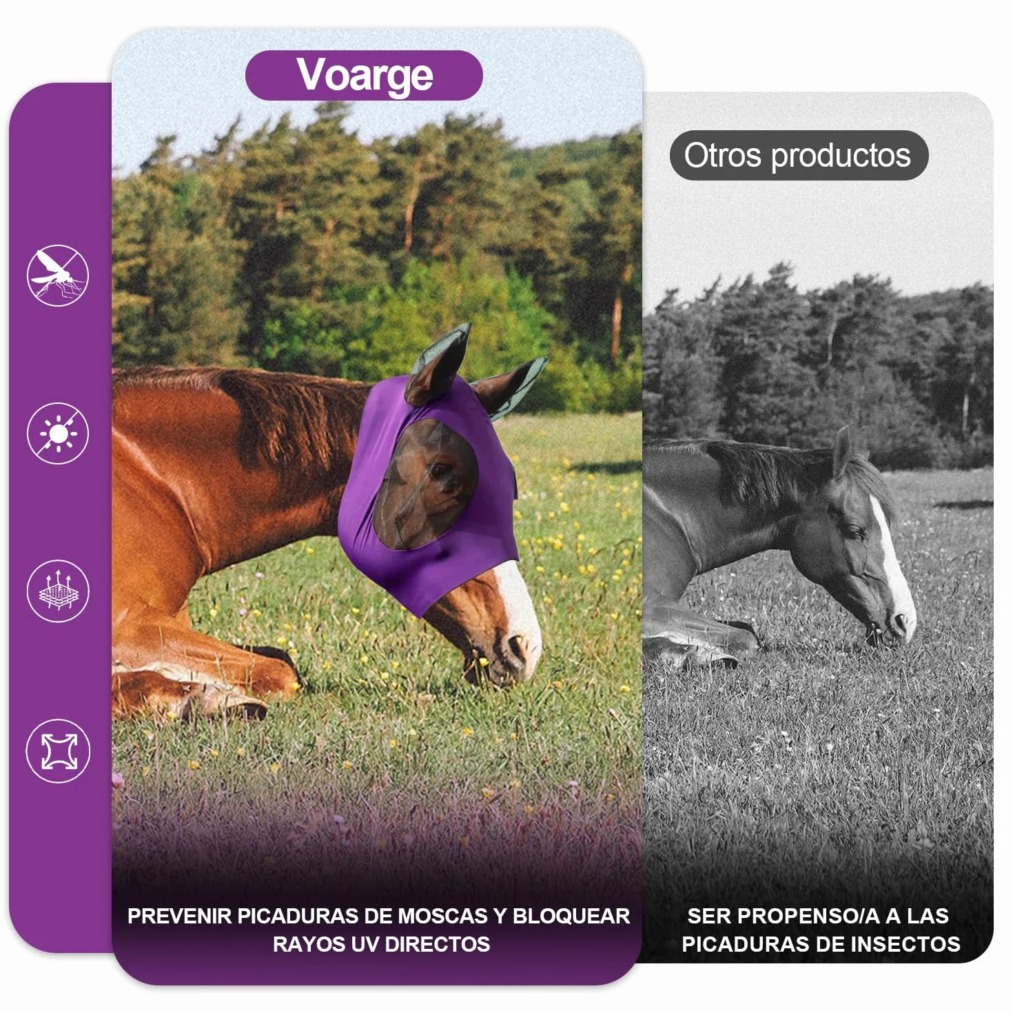Voarge Máscara de Mosca de Caballo Transpirable Antimosquitos Morado M