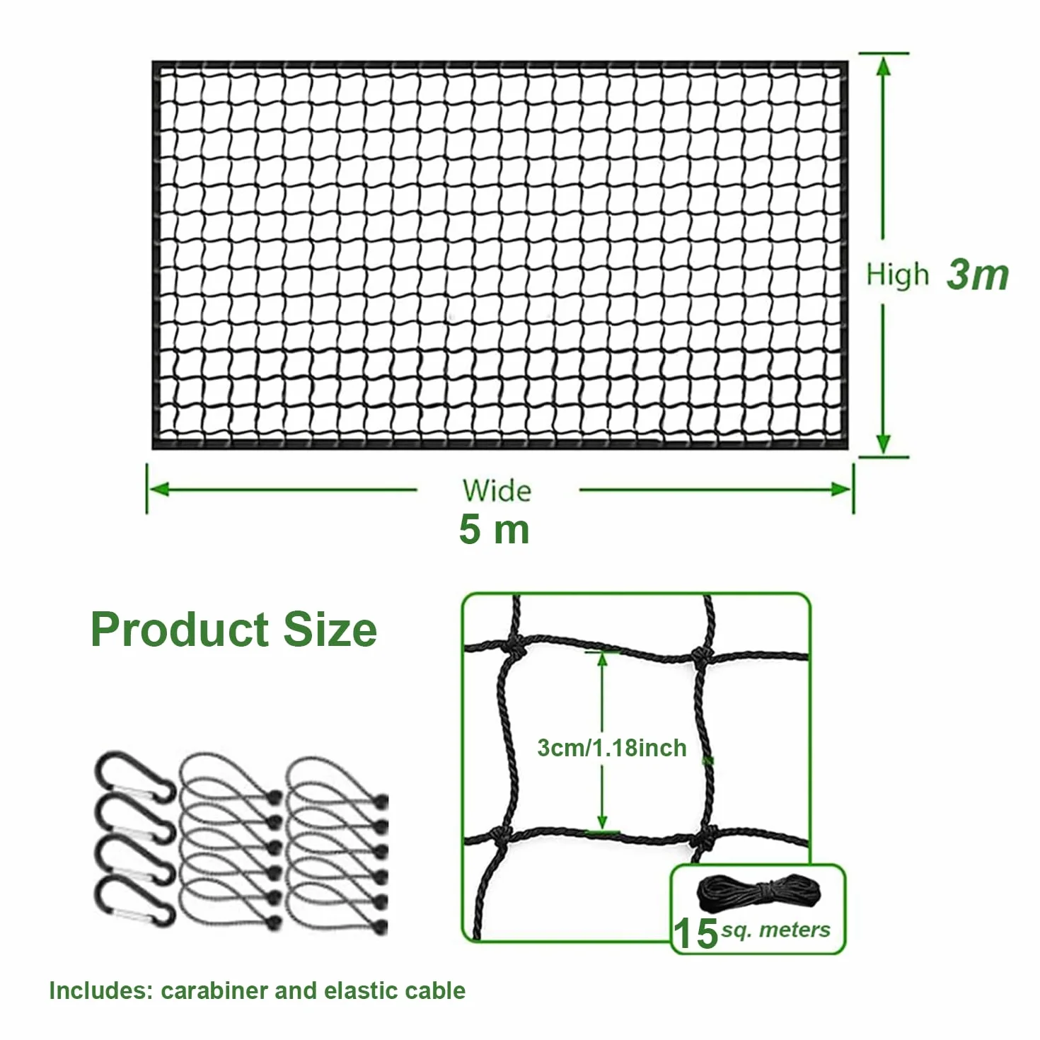Red Porteria 5x3m Poliéster Alta Densidad 3mm Golf Béisbol Hockey