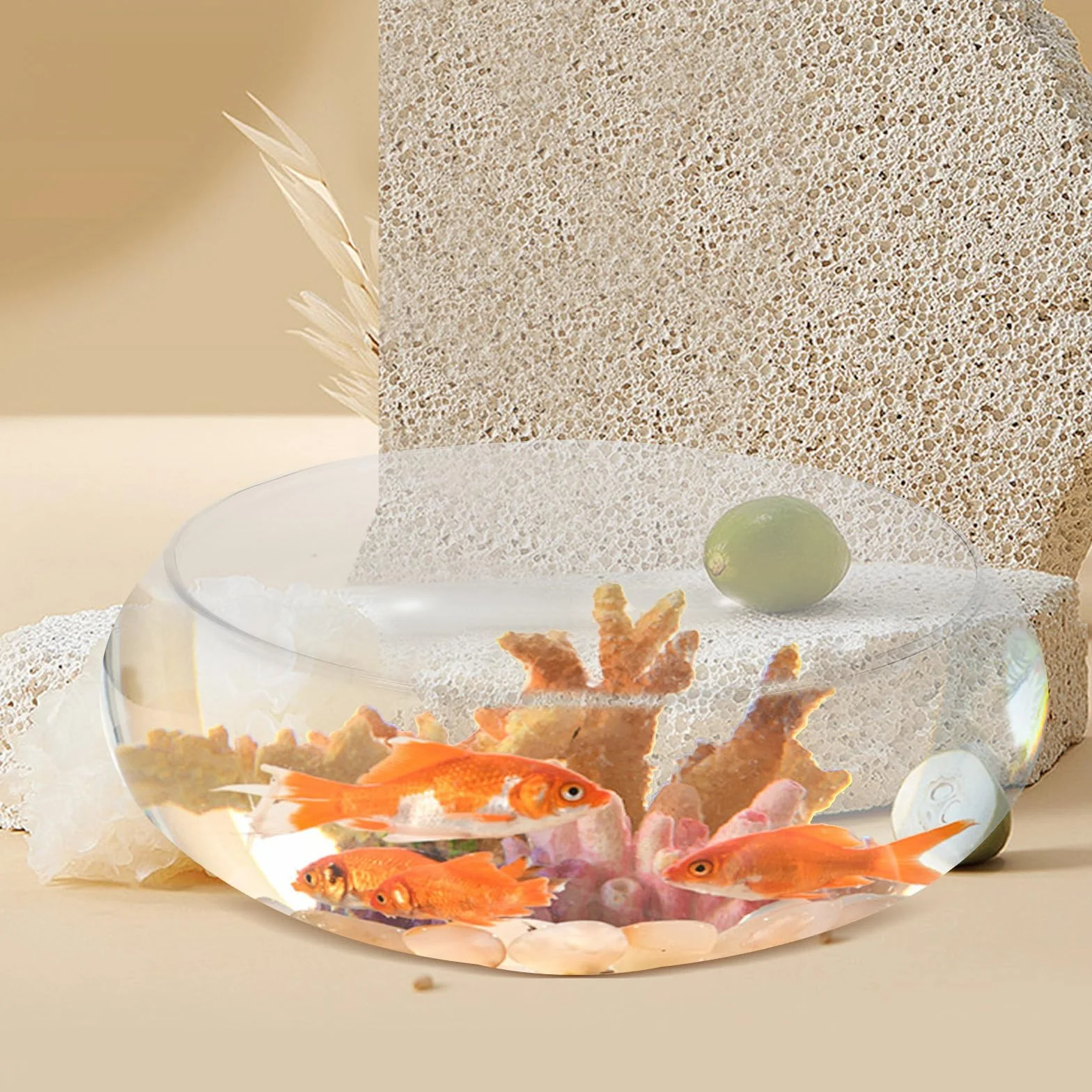 GANAZONO Pecera Transparente De Vidrio Redonda De 9.84X9.84X3.93In Maceta Hidropónica para Escritorio Acuario Portátil para Pequeños Peces Decoración De Hogar Oficina Y Jardín
