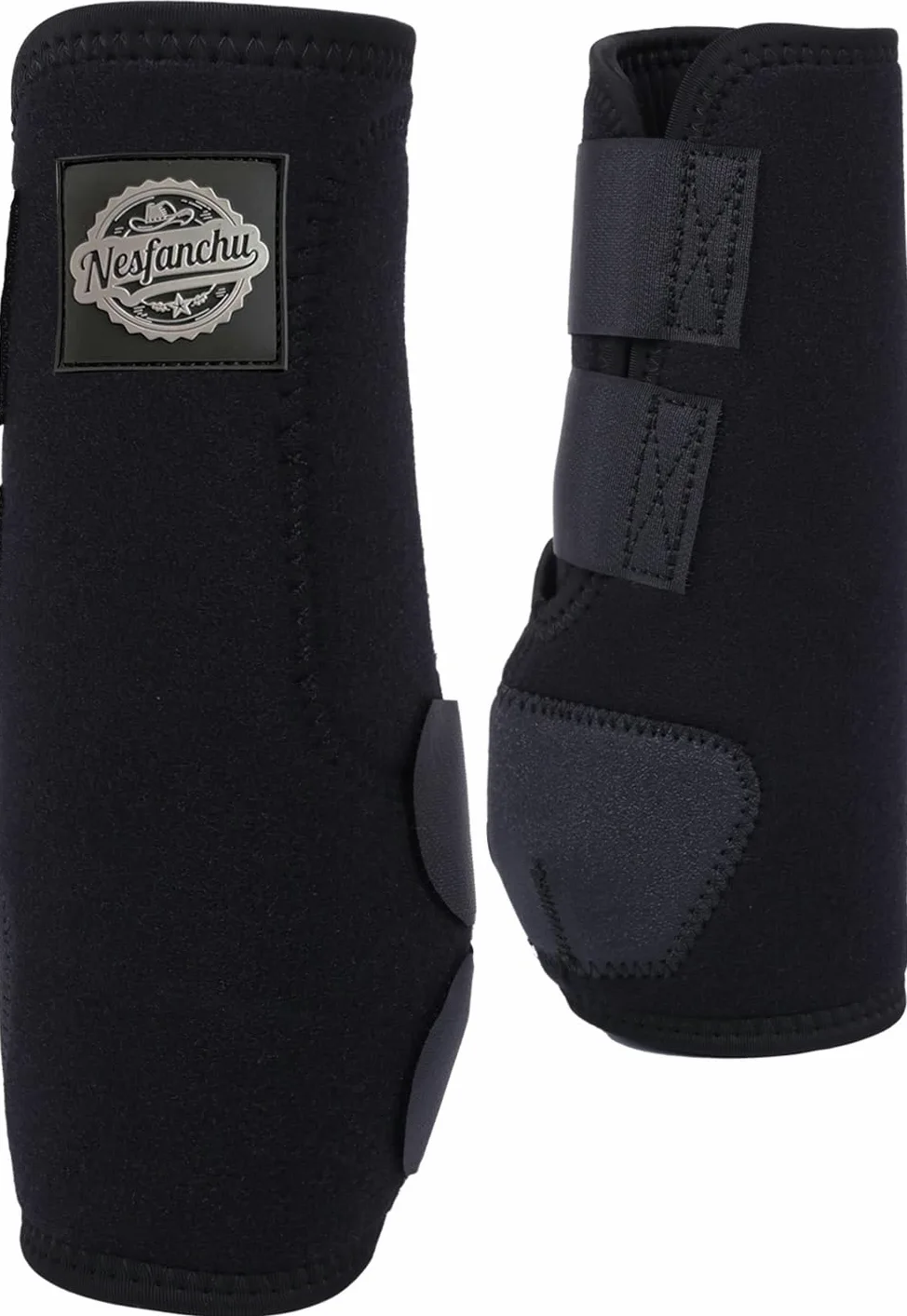 Botas protectoras para caballos de medicina deportiva, protección y amortiguador, adecuadas para entrenamiento de salto y senderos, 2 unidades, diseño de material transpirable (negro