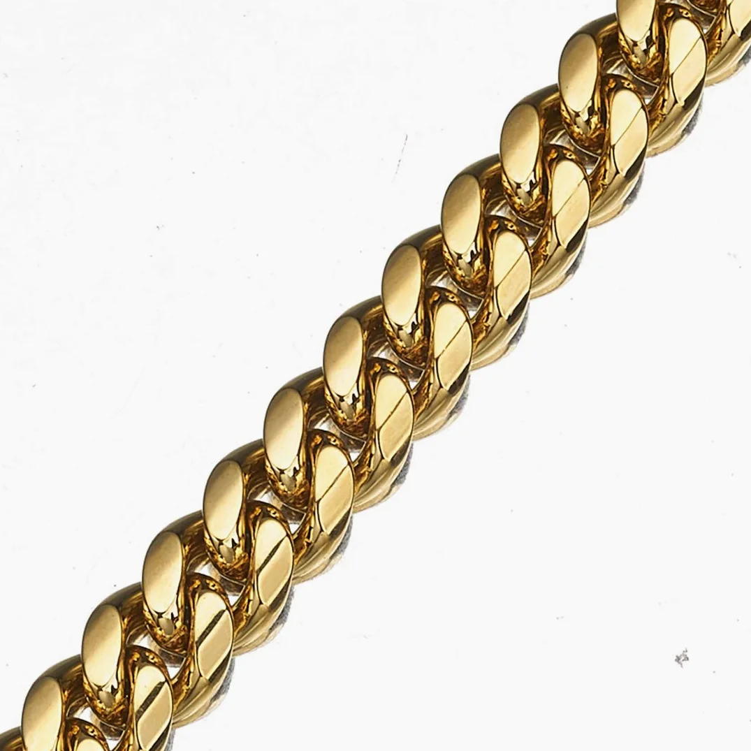 Correa de Perro para Mascota, Resistente, Larga, 61 cm, 91 cm, 122 cm, Metal de Oro de 18 Quilates, Cadena Cubana de 12 mm, con cómodo Mango de Piel auténtica