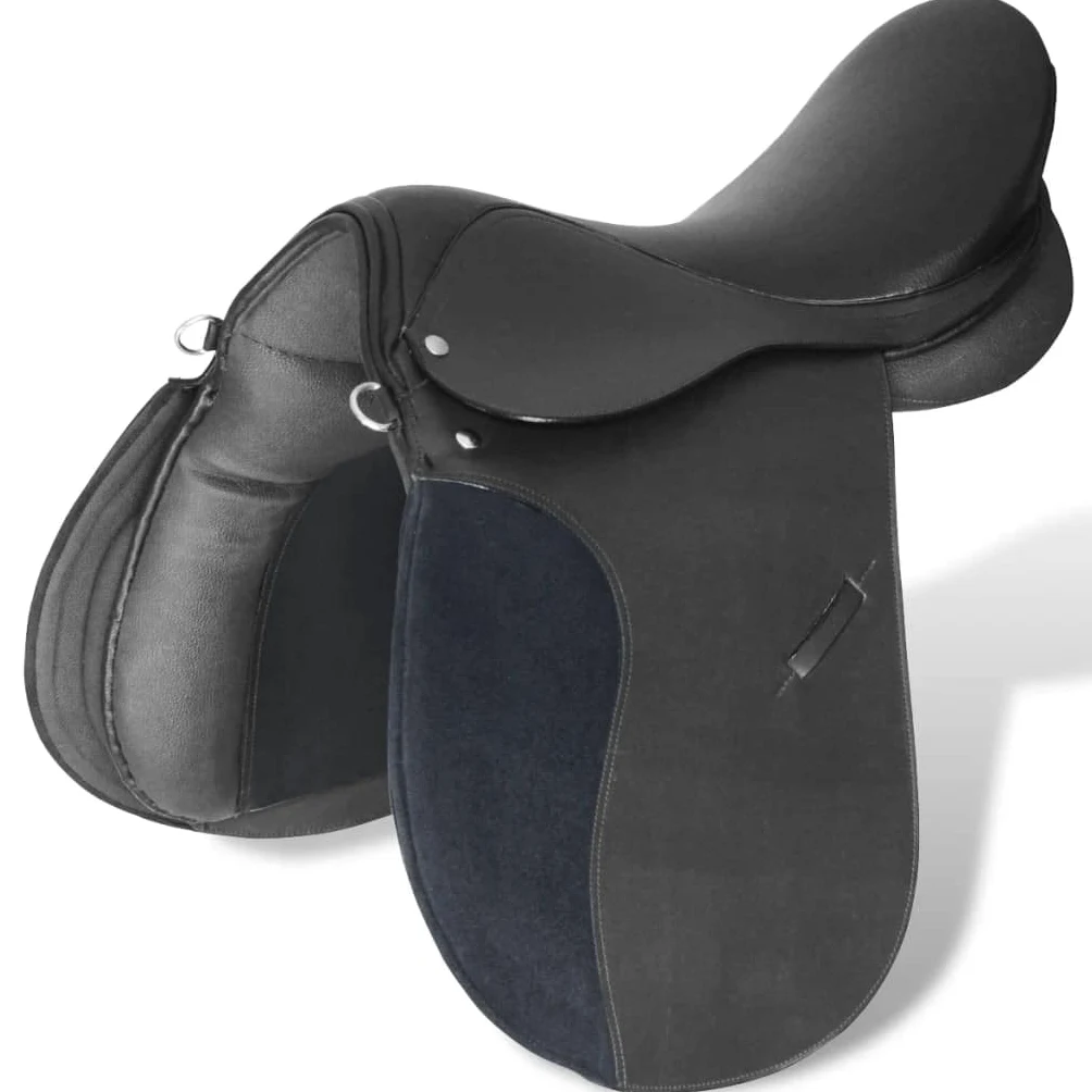 Equestrian - Outdoor Recreation - Juego de Sillines de montar a caballo 44,5 cm Cuero Real Negro 18 cm 5 en 1