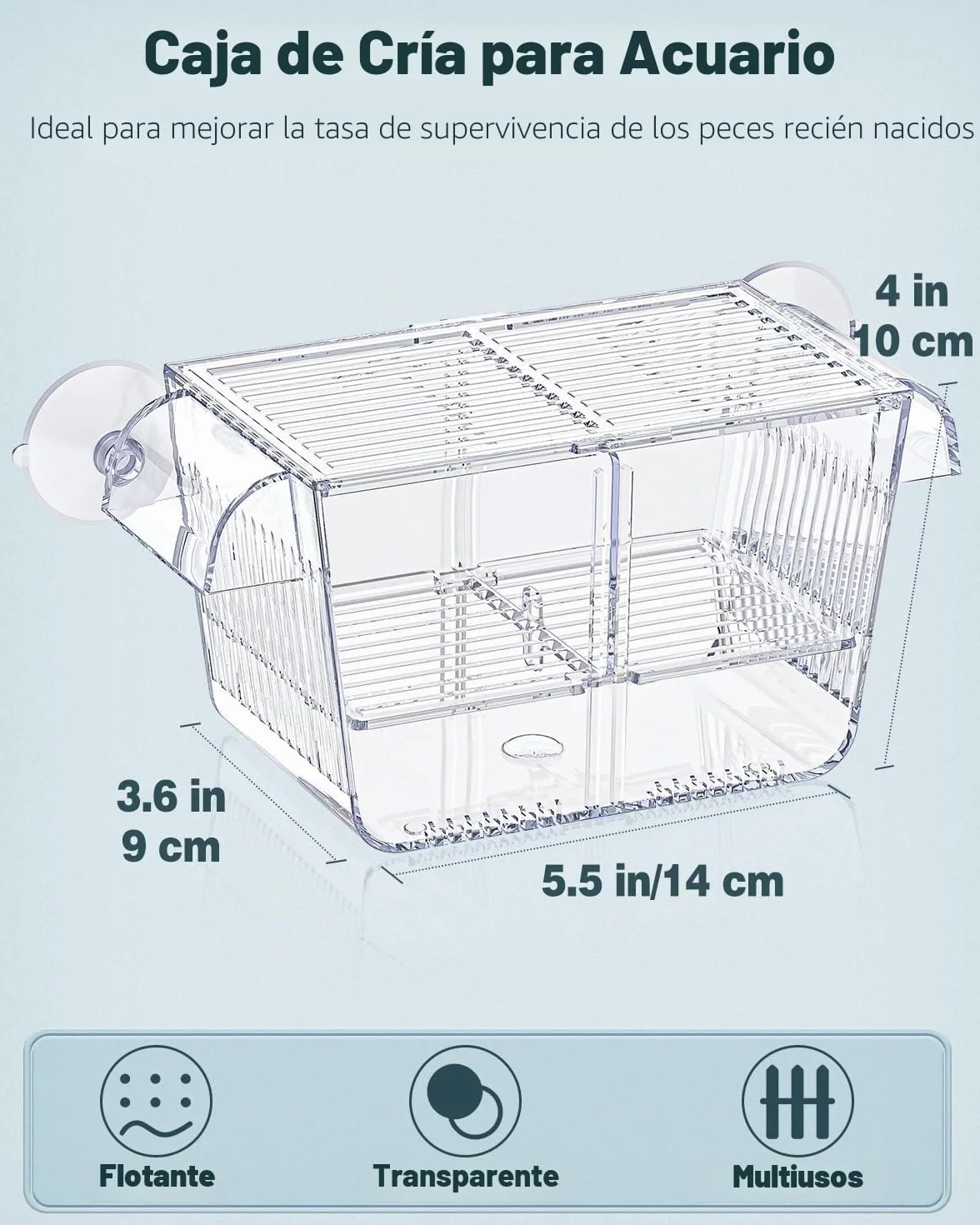 Pawfly Caja de cría de peces de acuario con 6 ventosas de acrílico para peces bebés, camarones, betta, guuppy, platy