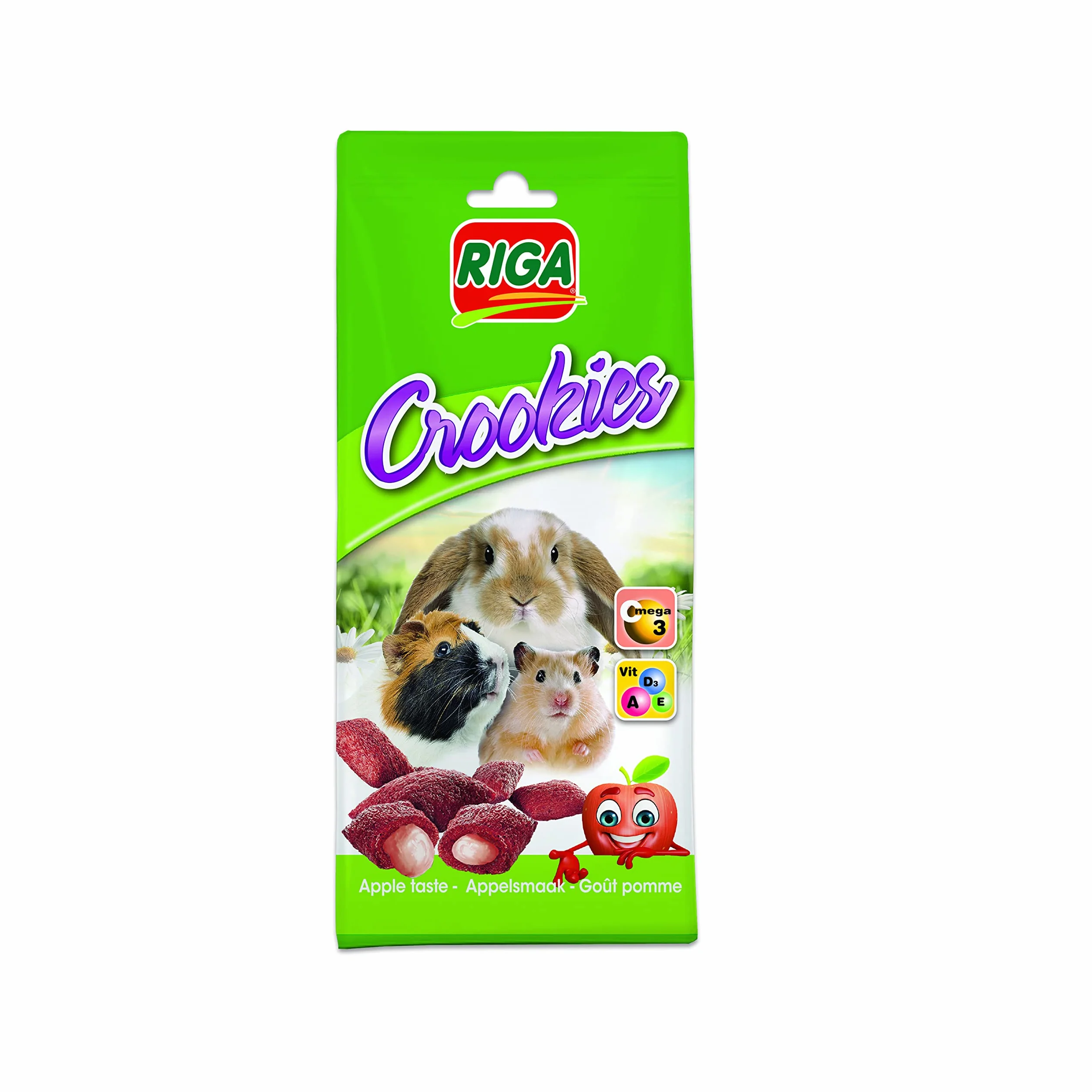 Riga - Crookies de Manzana - Galletas Crujientes para Conejos Enanos, Cobayas y Pequeños Roedores - Ricas en Vitaminas y Omega 3-50 g