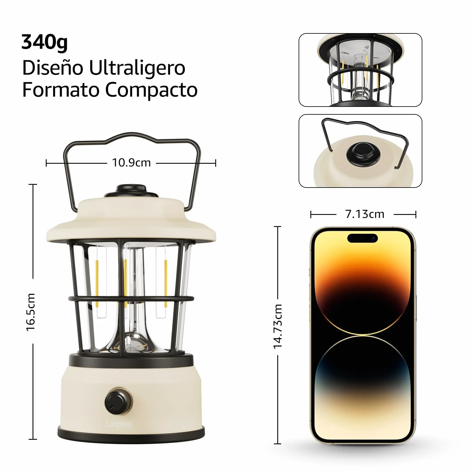 Lepro Linterna LED Retro Recargable, IPX4, 4 Niveles de Luz, para Cámping y Emergencia