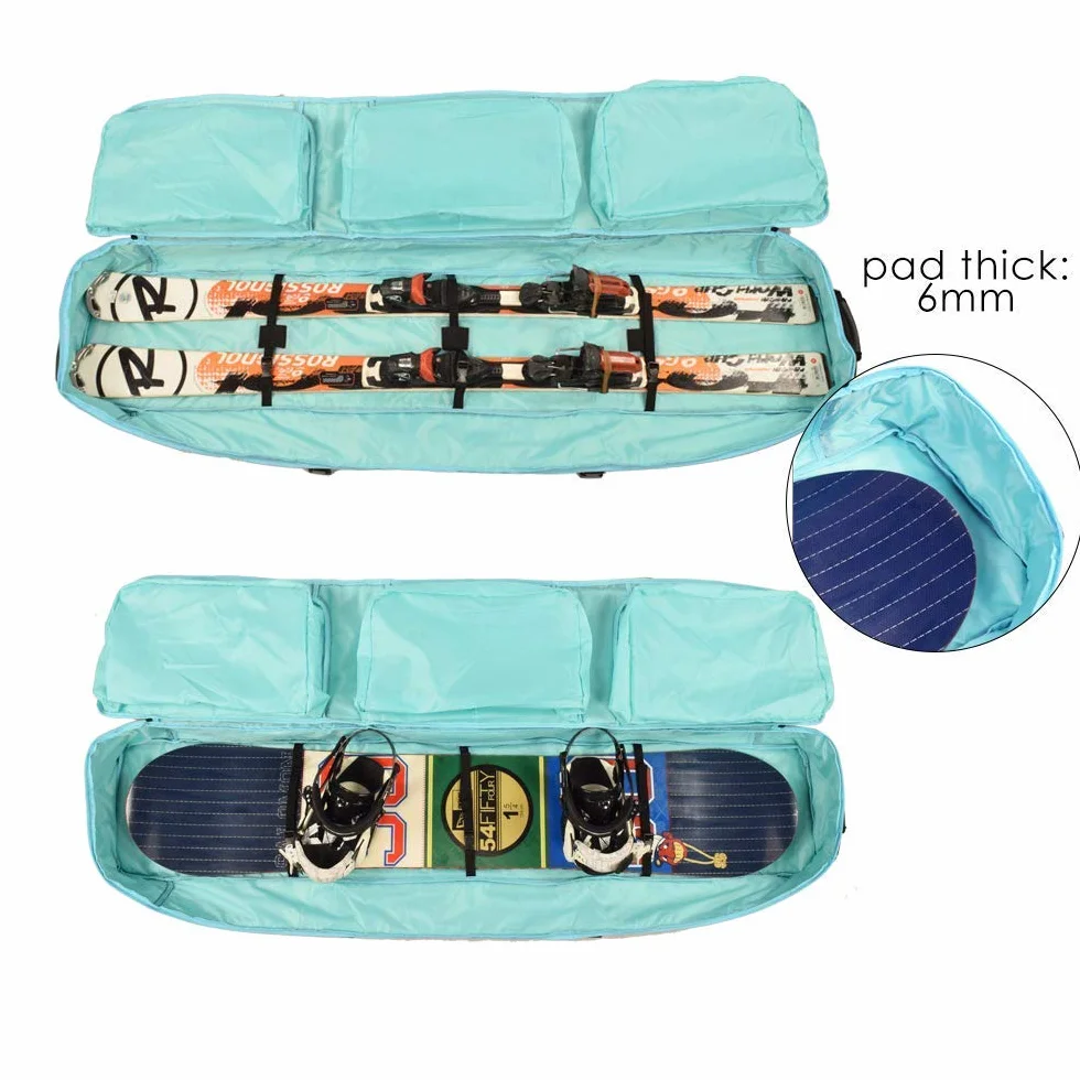 Bolsa de snowboard impermeable con ruedas, acolchada, 3 bolsillos