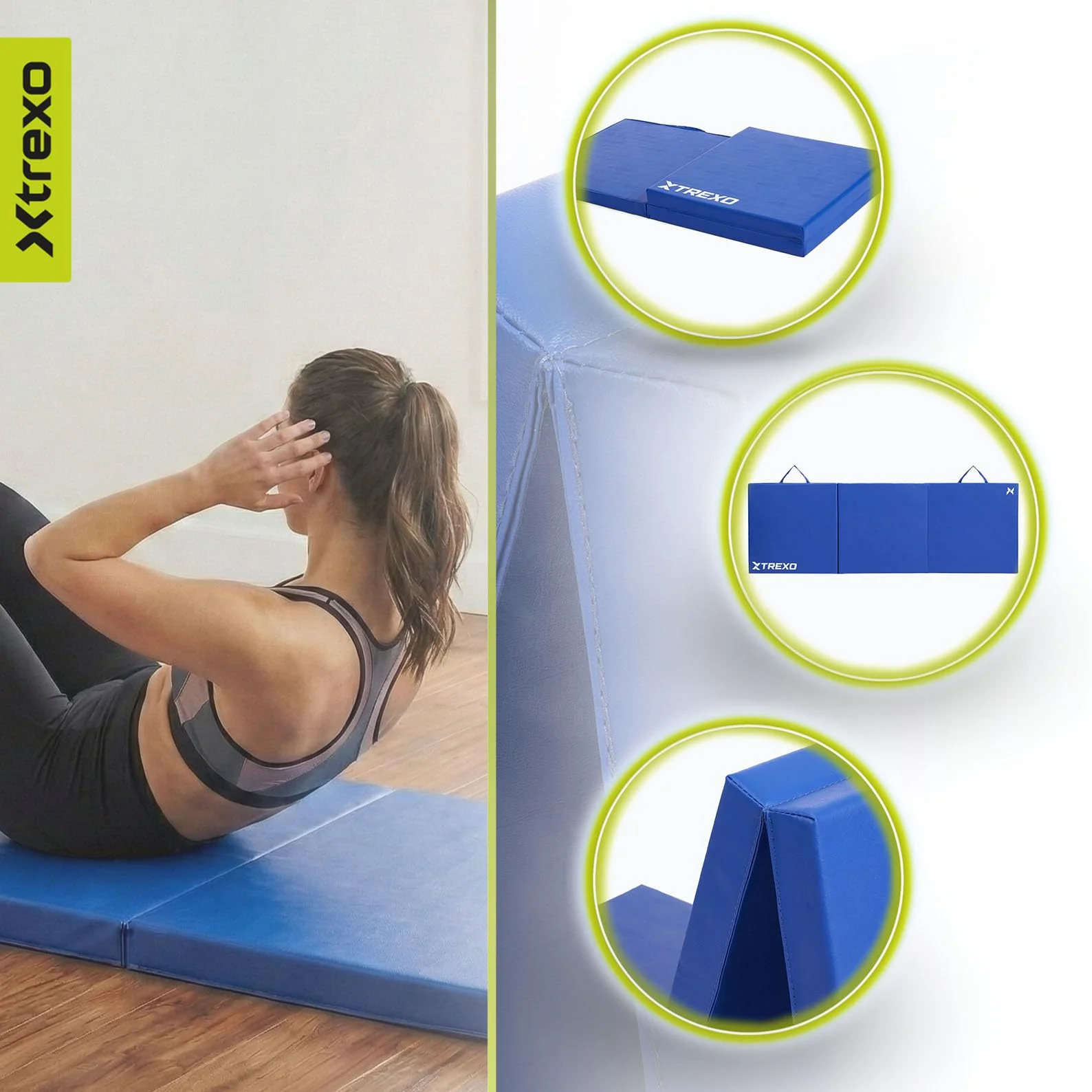 XTREXO Colchón de gimnasia plegable 180x60x5 cm 3 piezas funda de piel ecológica espuma de polietileno