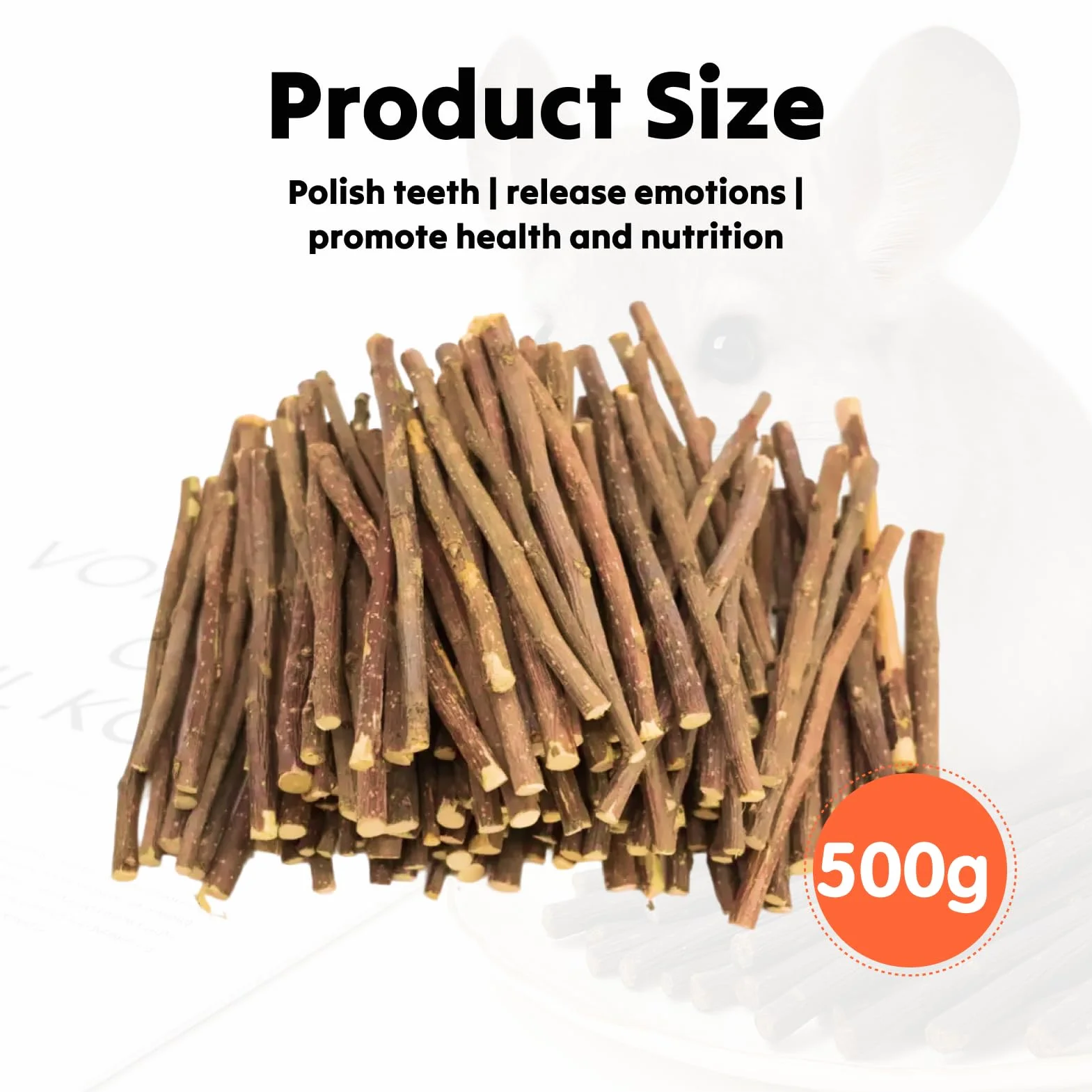 500g Palo de Manzano Natural 300pcs, Palo de dentición para Mascotas, Palo de Manzano Juguete para Conejo Hamster cobaya Chinchilla (500g)