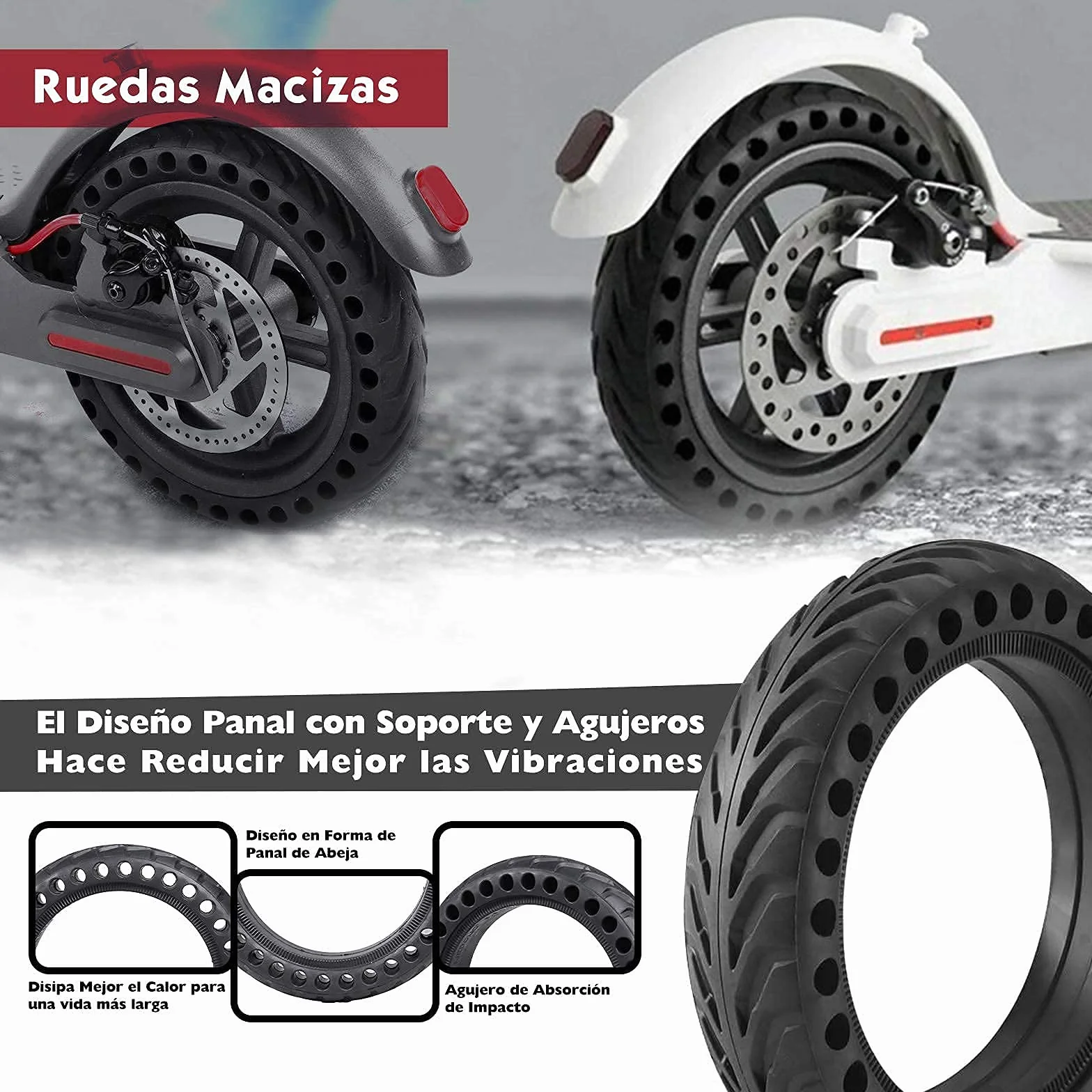 ANSENI Rueda para Patinete Maciza 8.5x2 Pulgadas Antipinchazo Compatible con Xiaomi Scooter M365/M365 Pro