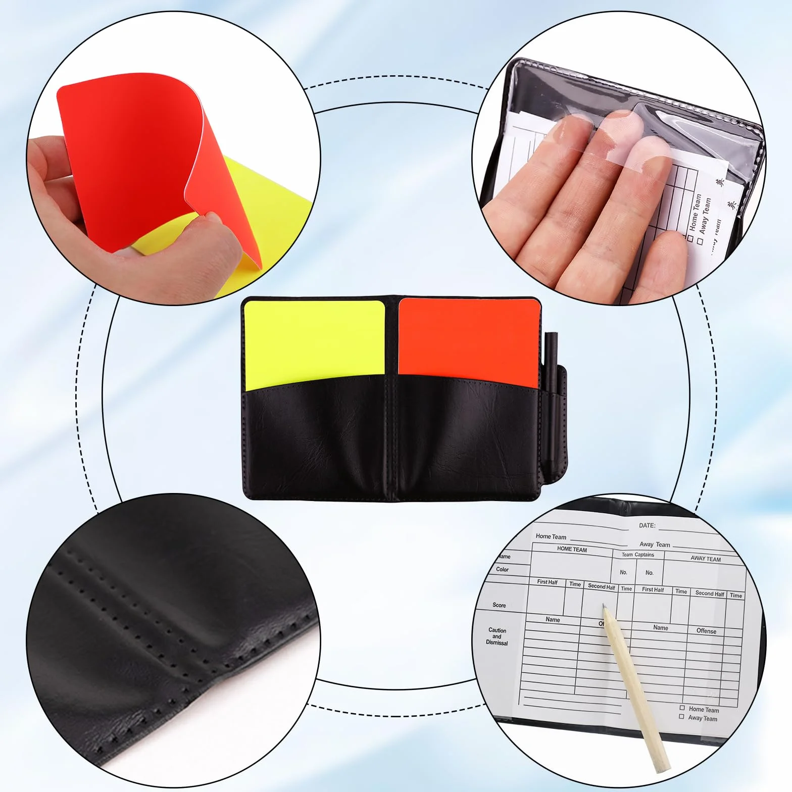 Kit de Tarjetas de Árbitro Roja y Amarilla con Silbato y 2 Brazaletes de Capitán para Fútbol