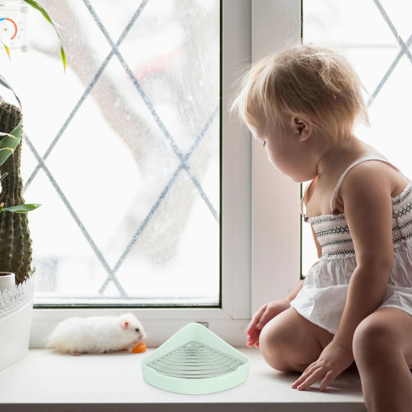 STOBAZA Orinal Anticaída de Cerámica para Conejos y Hámsters Borde Seguro y Diseño Triangular para Cocina U Oficina