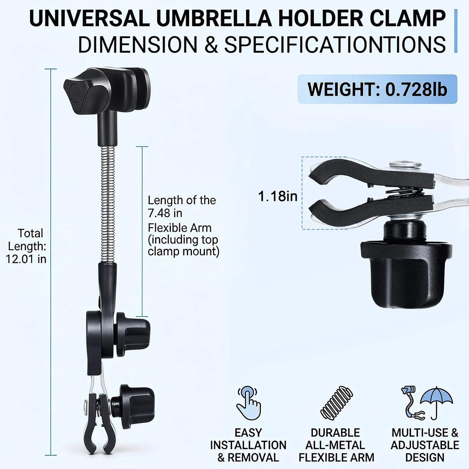 Soporte universal ajustable para sombrilla de cochecito, silla de paseo, bicicleta
