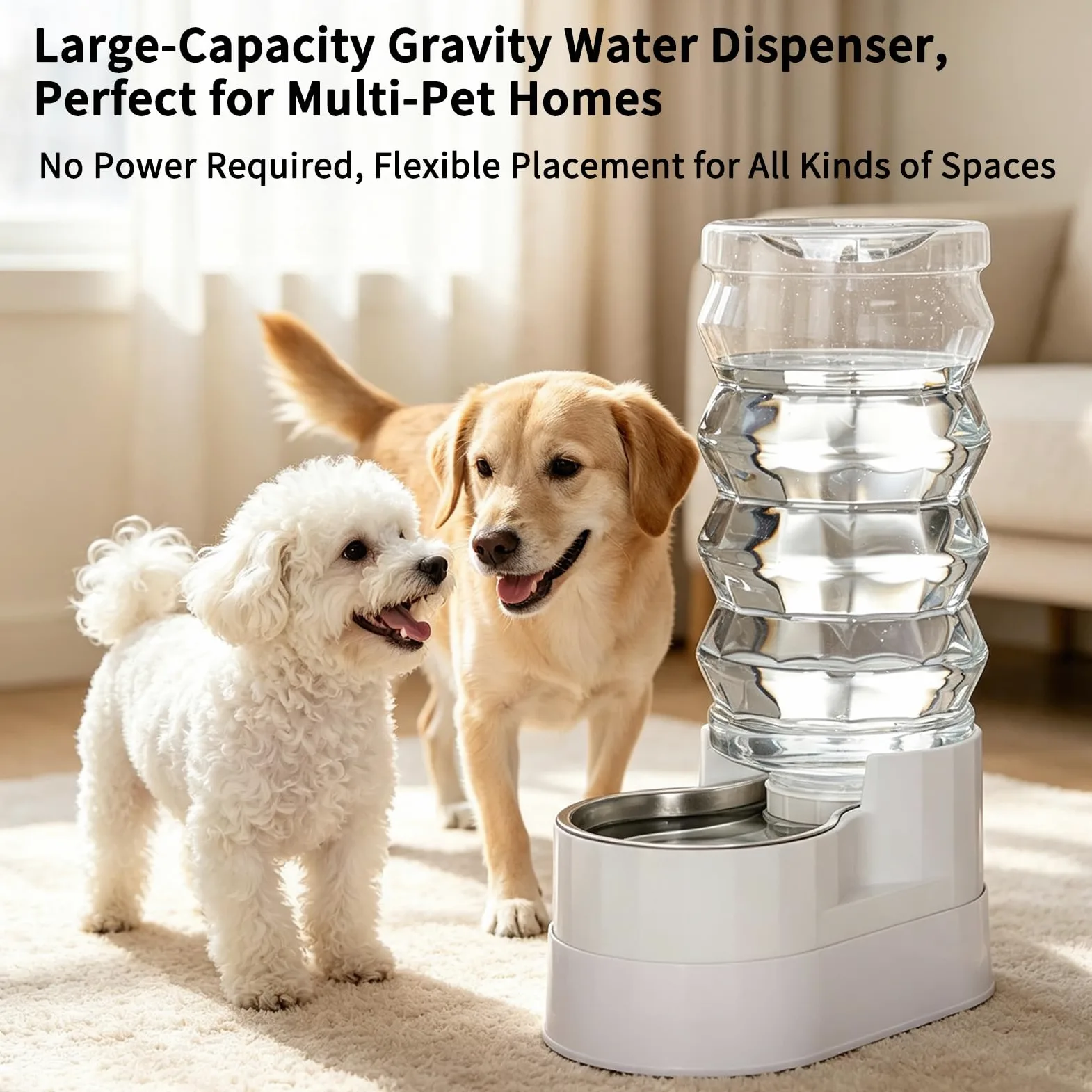 RIZZARI Dispensador elevado de agua para perros de acero inoxidable de 9 litros, bebedero automático por gravedad con diseño de hidratación filtrada, altura cómoda para beber para perros grandes y