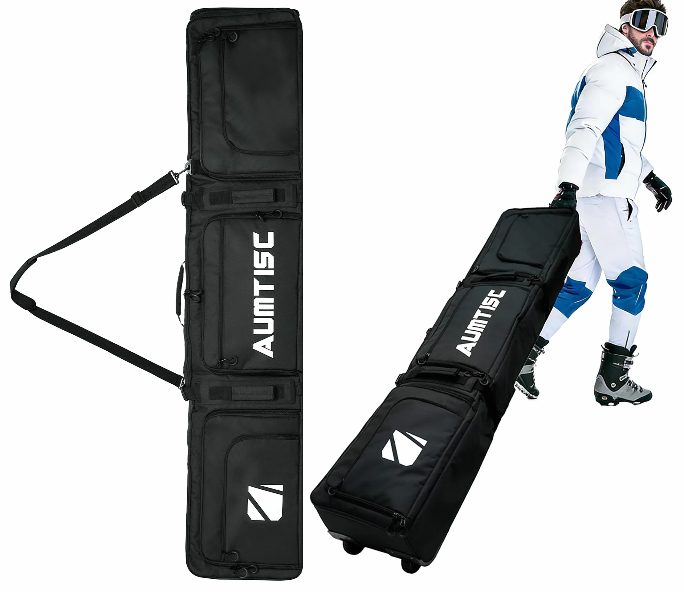 AUMTISC Bolsa de Snowboard con Ruedas Acolchada para Esquís 165-175 cm